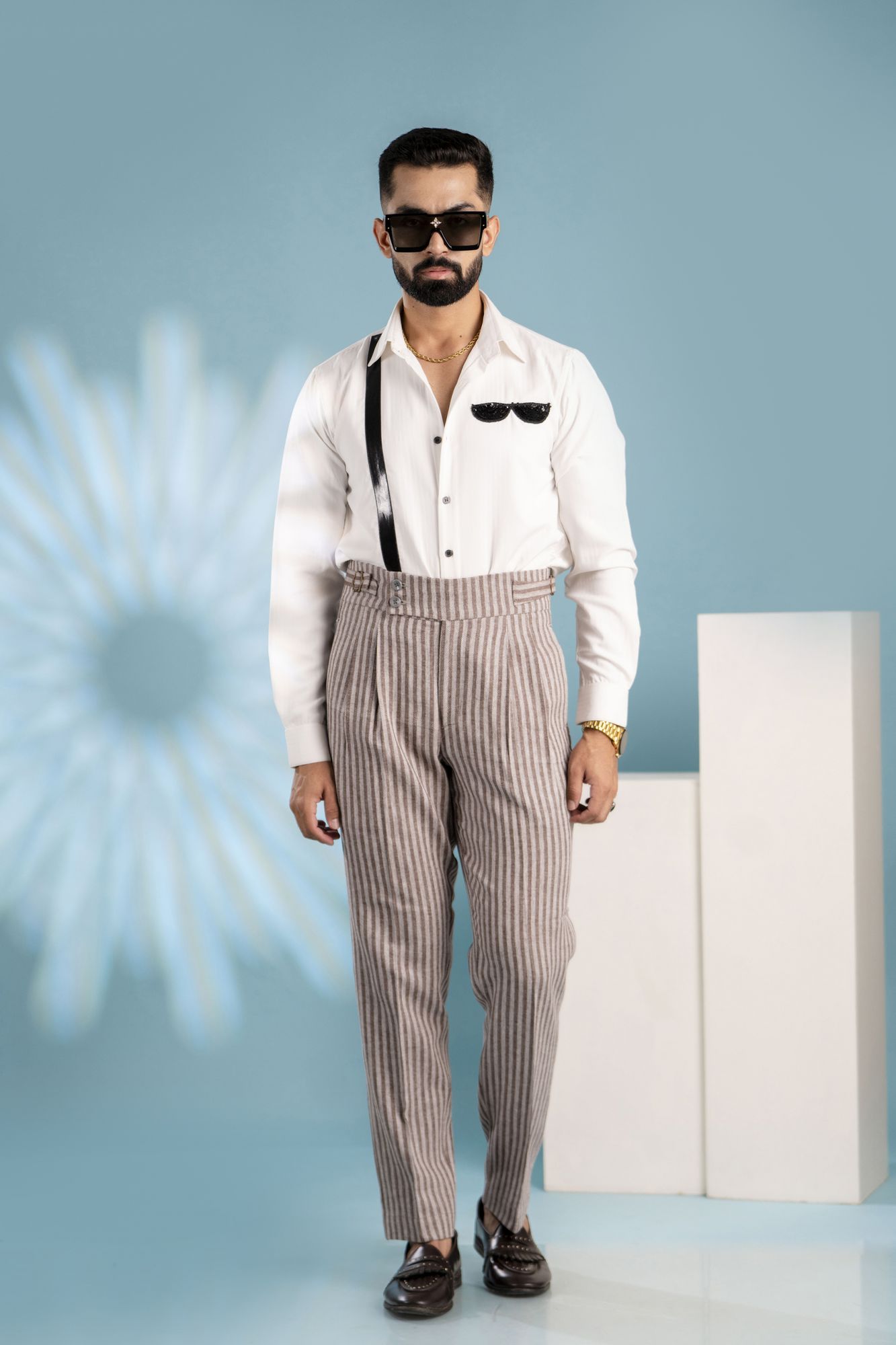 Striped Gurkha Pants In Grey