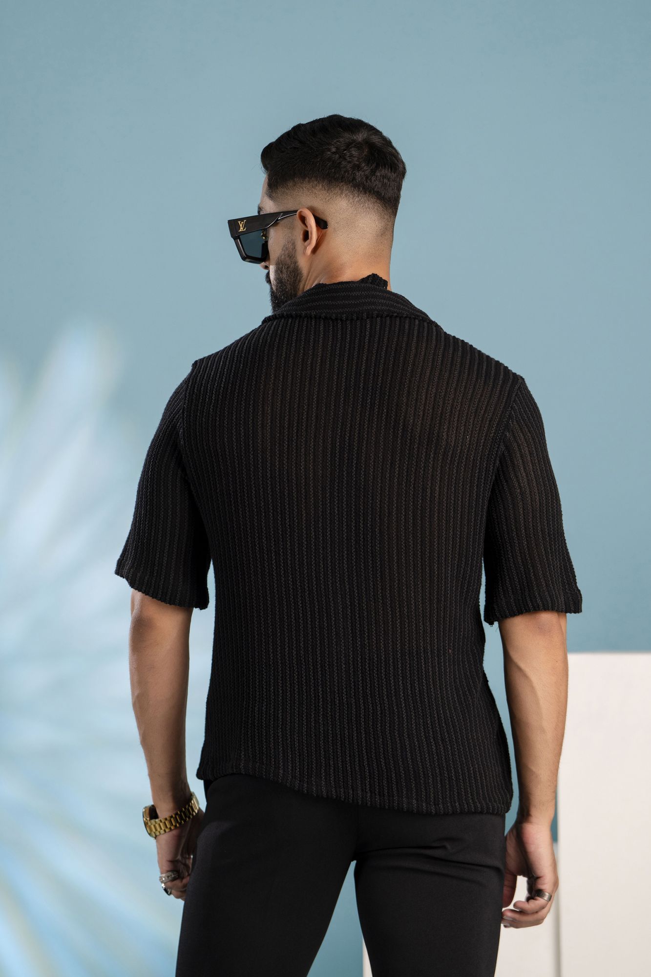 Black Striped Crochet Shirt