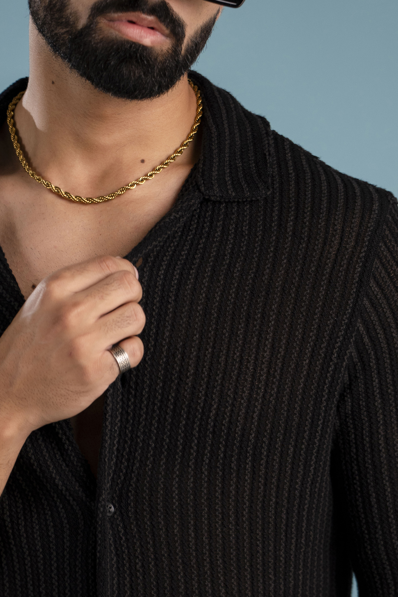 Black Striped Crochet Shirt