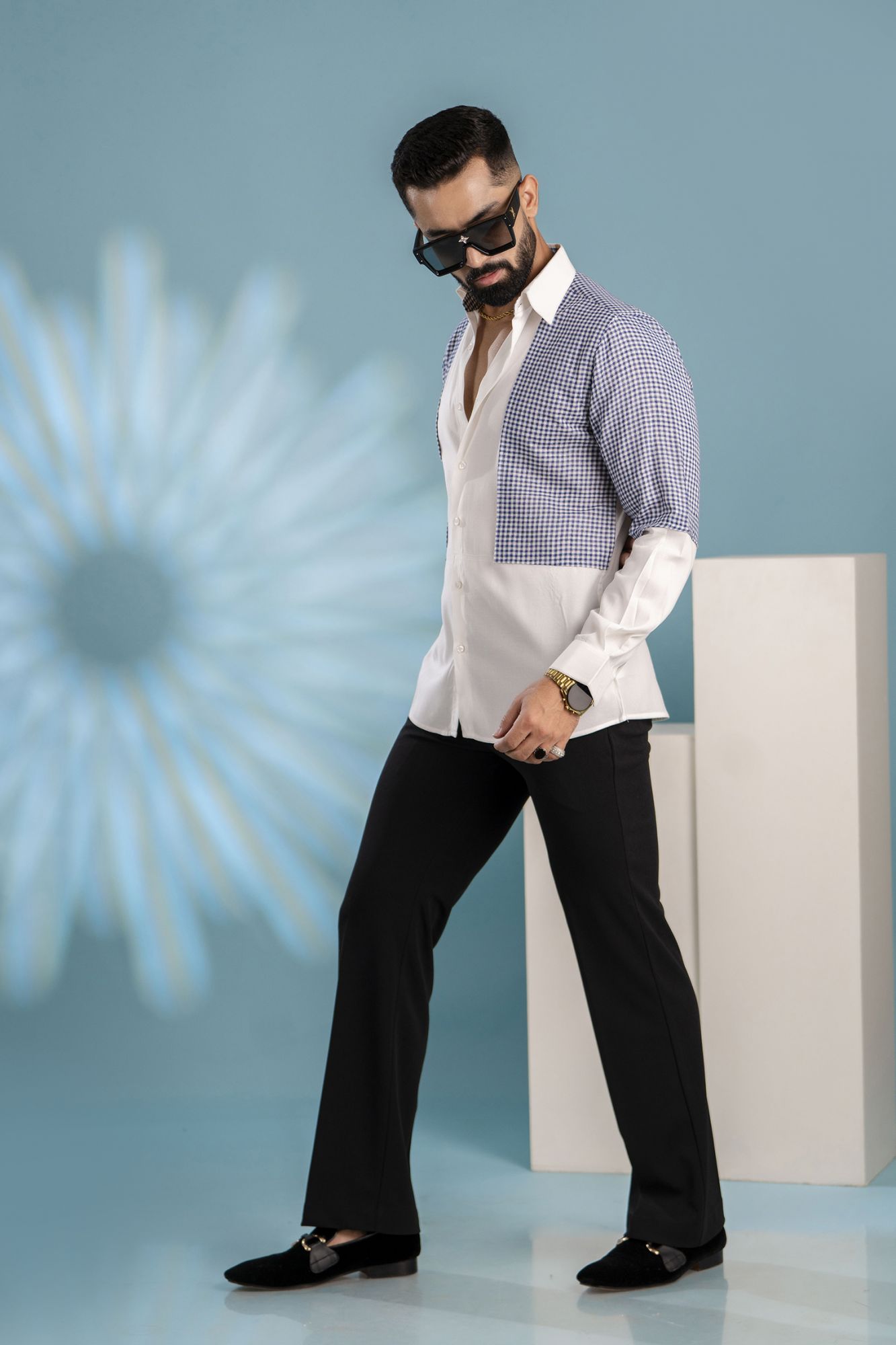 Motif Check Shirt In White