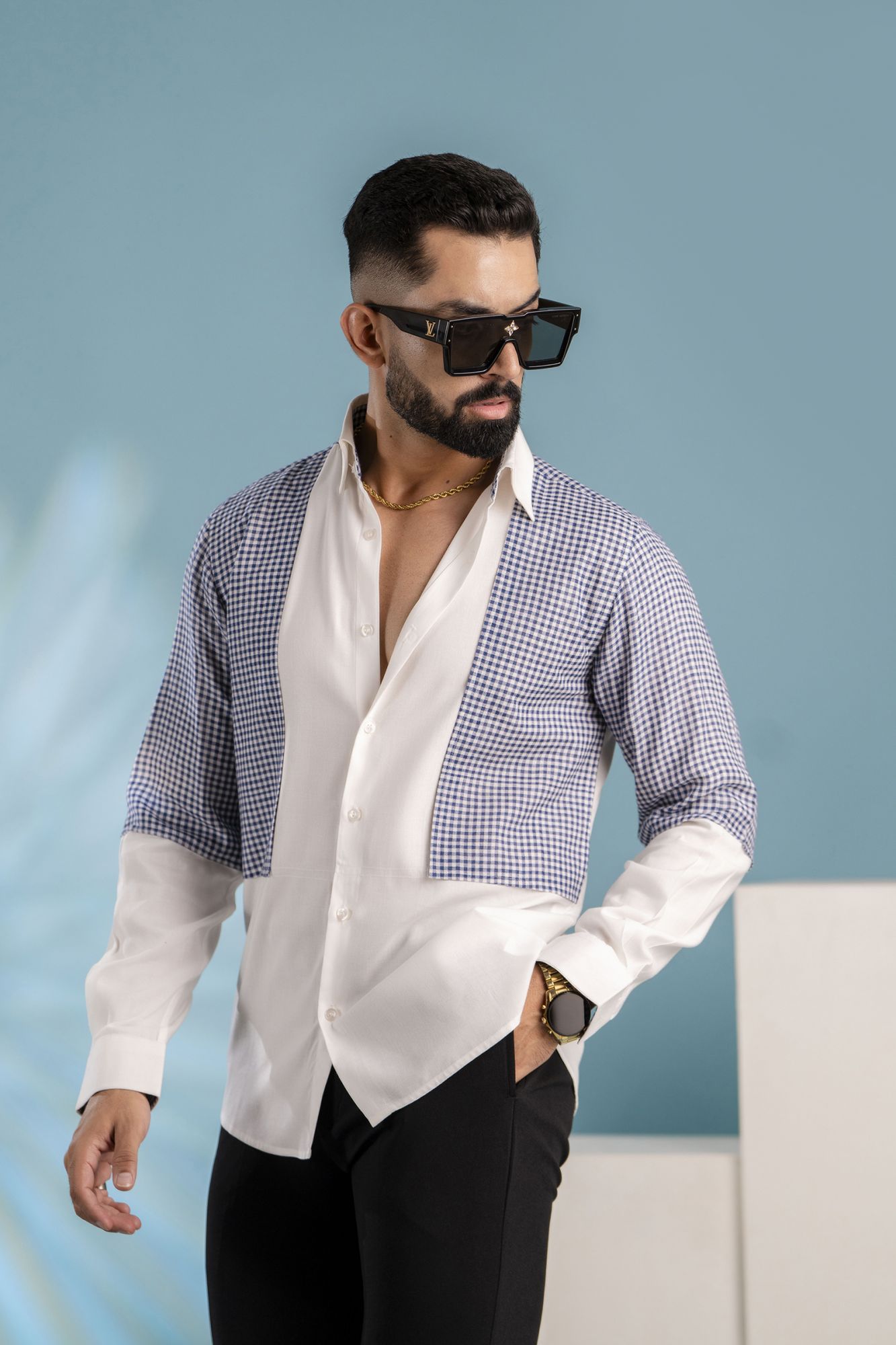 Motif Check Shirt In White