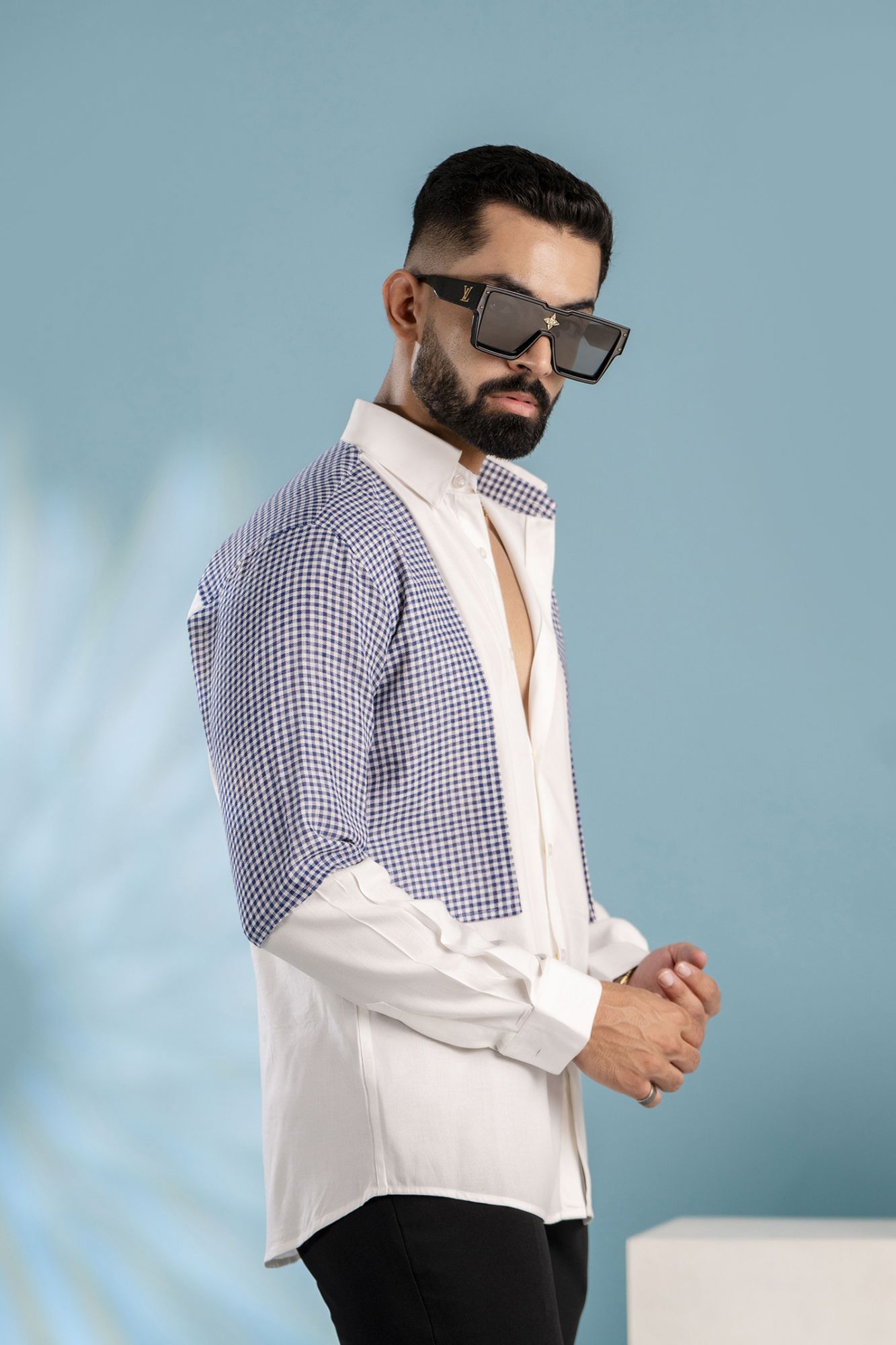 Motif Check Shirt In White