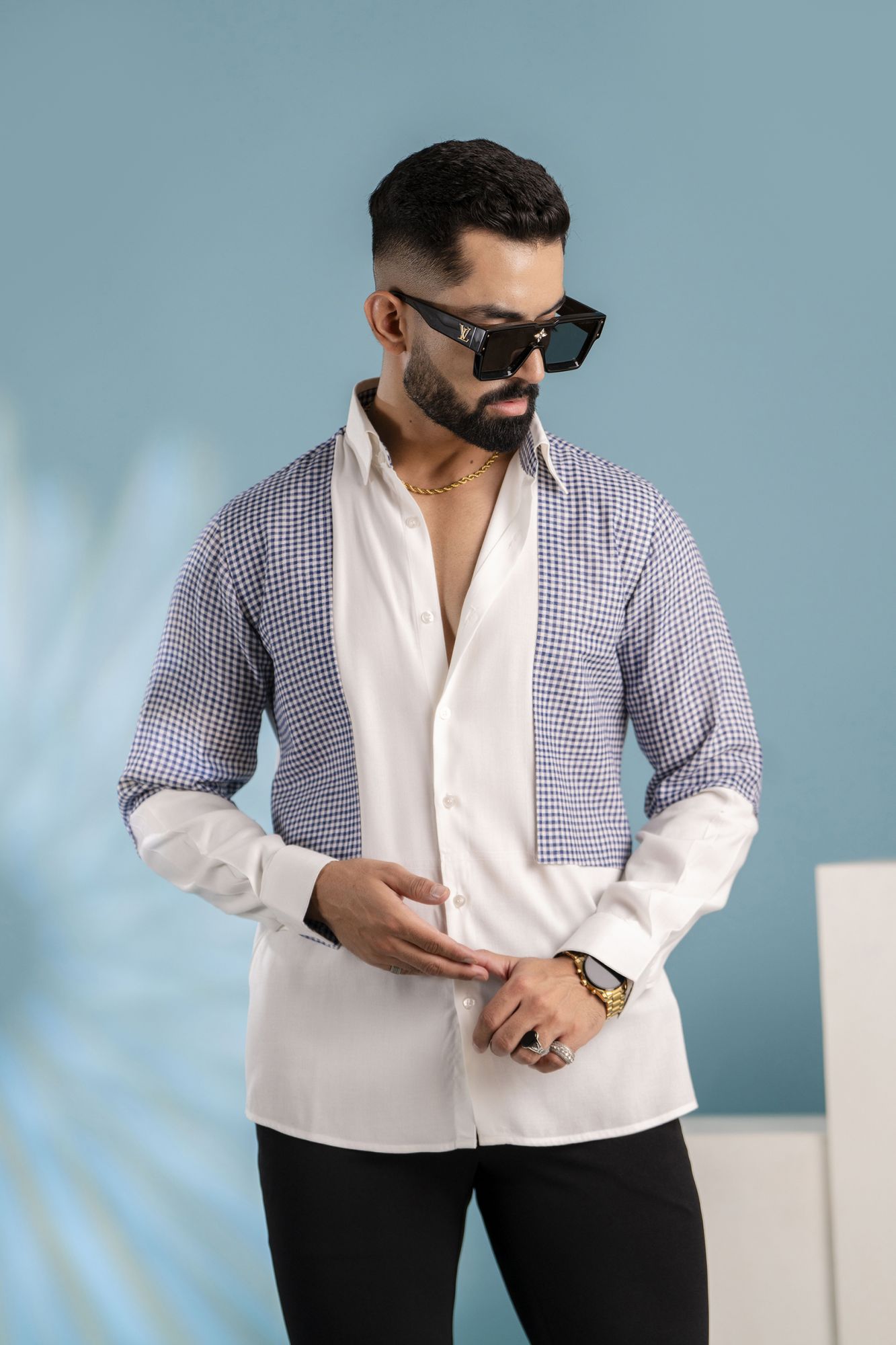 Motif Check Shirt In White