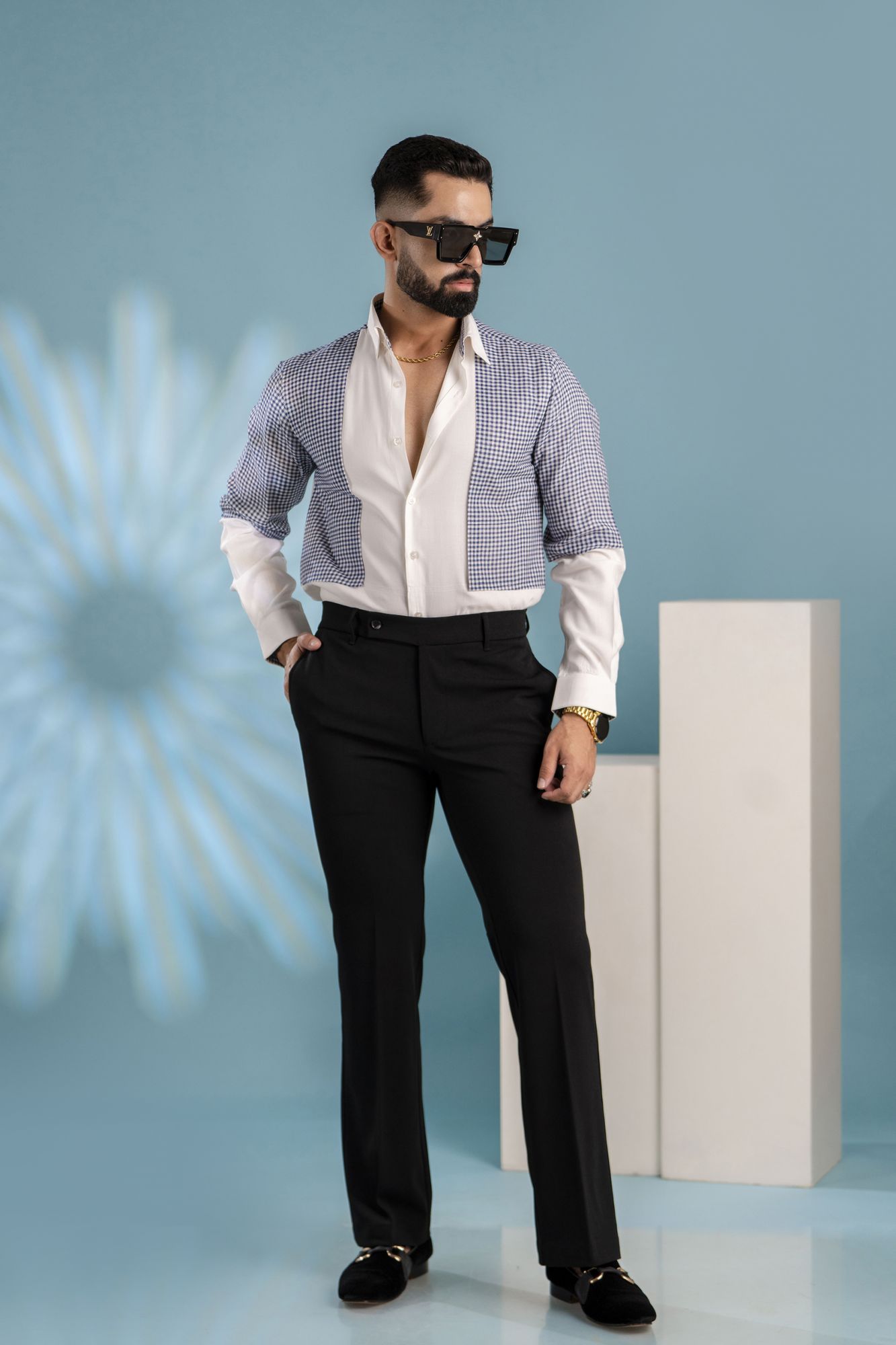 Motif Check Shirt In White