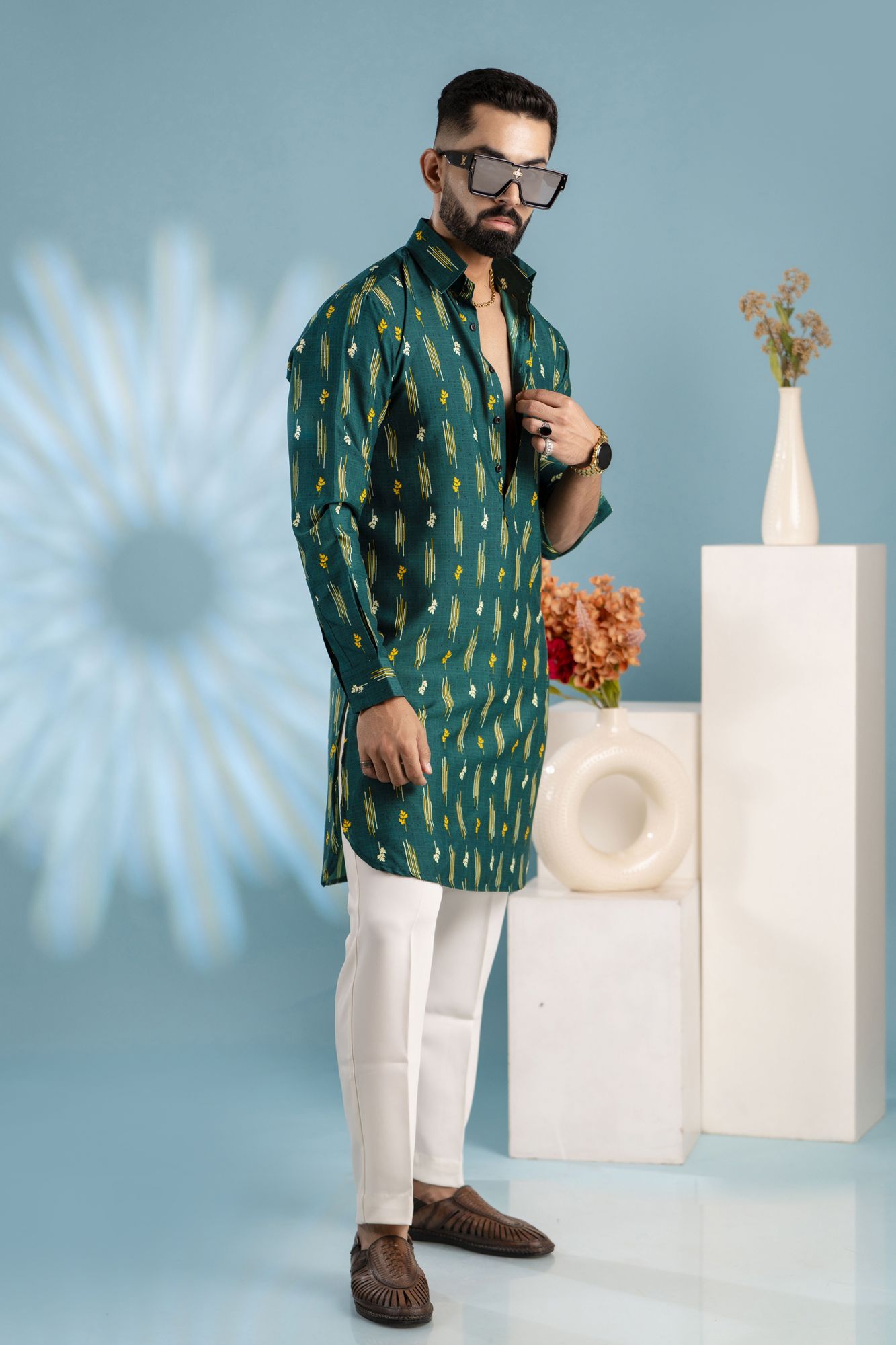 Printed Flowing Pathani Kurta