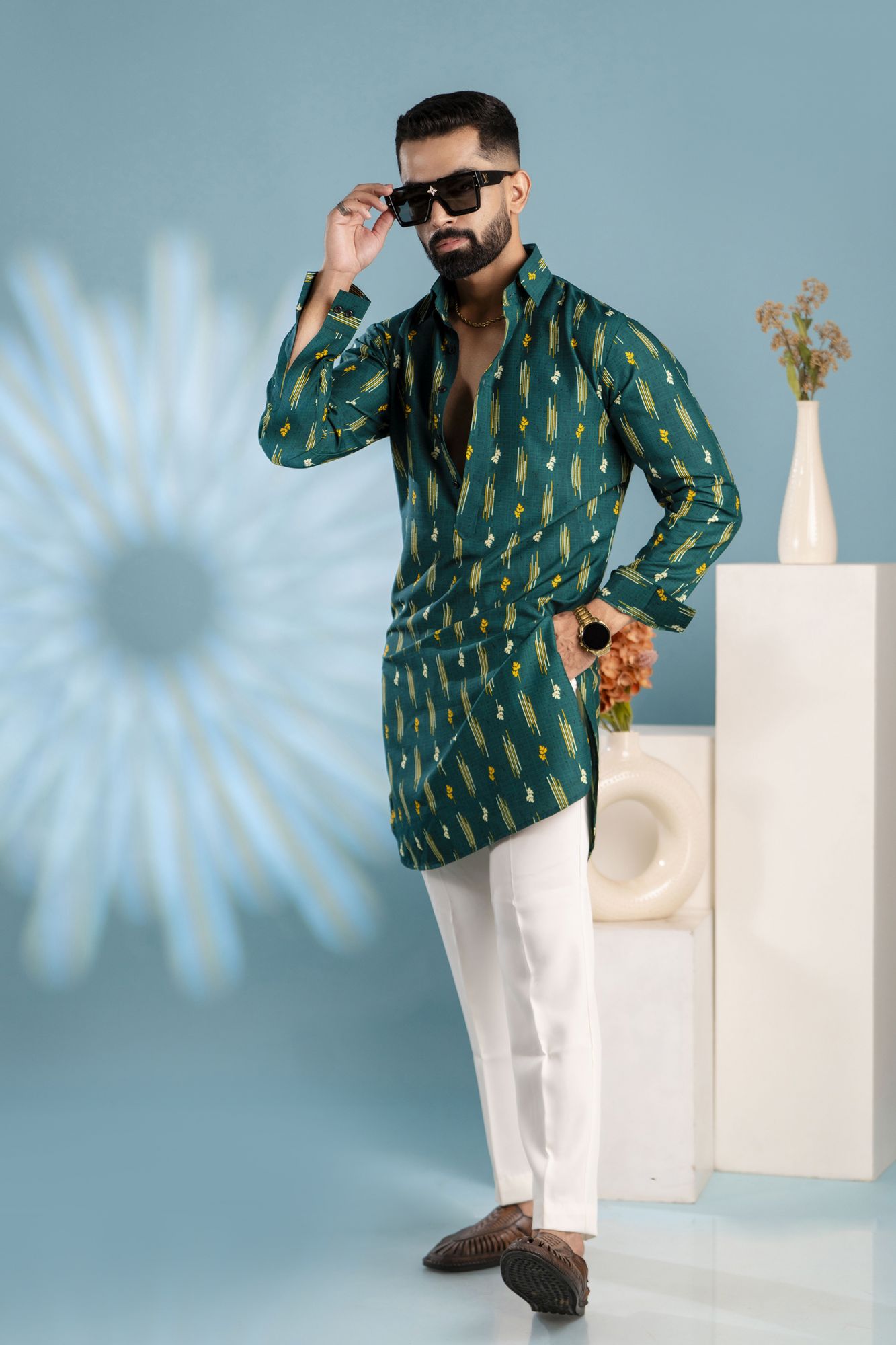 Printed Flowing Pathani Kurta