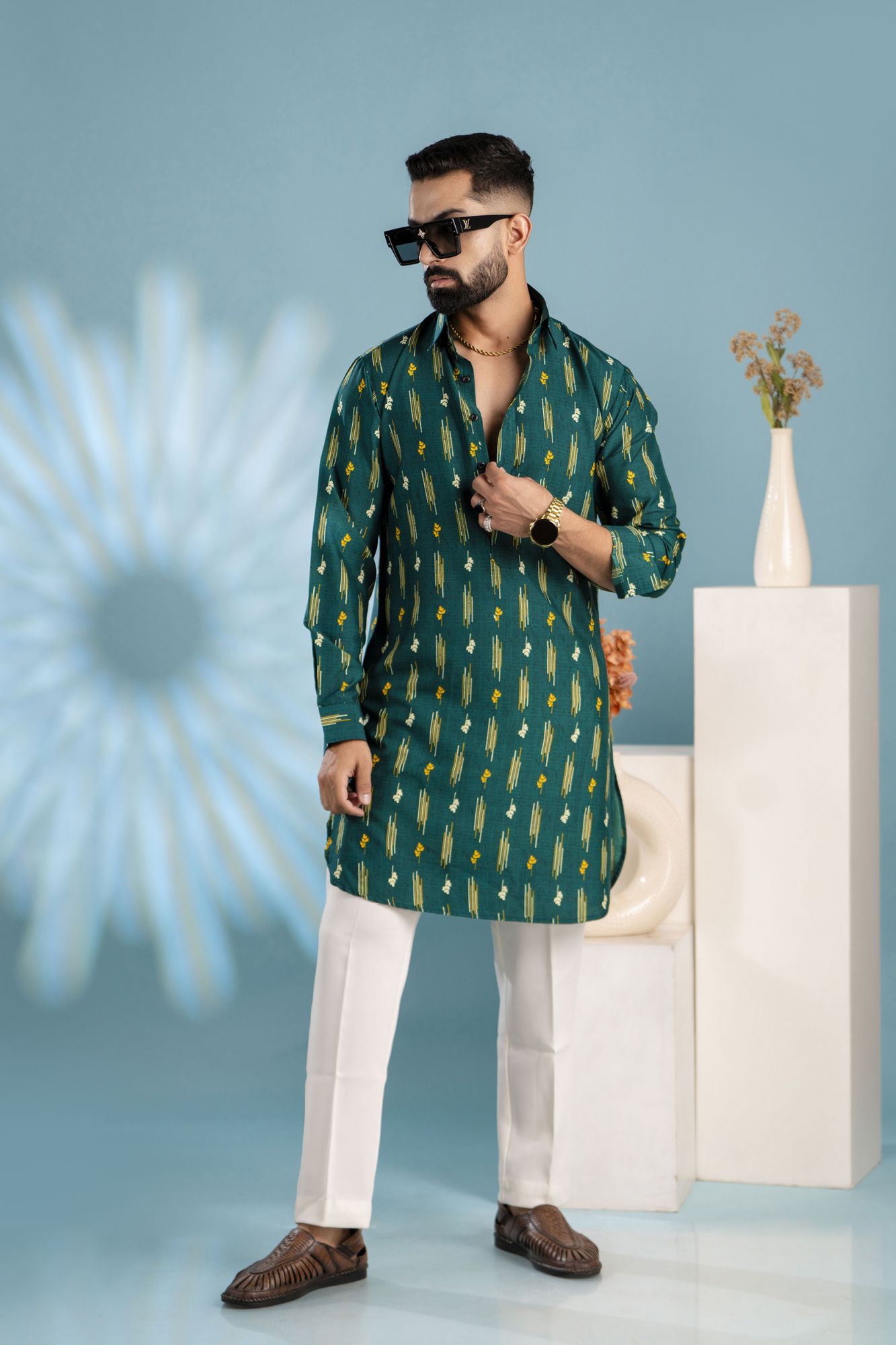 Printed Flowing Pathani Kurta