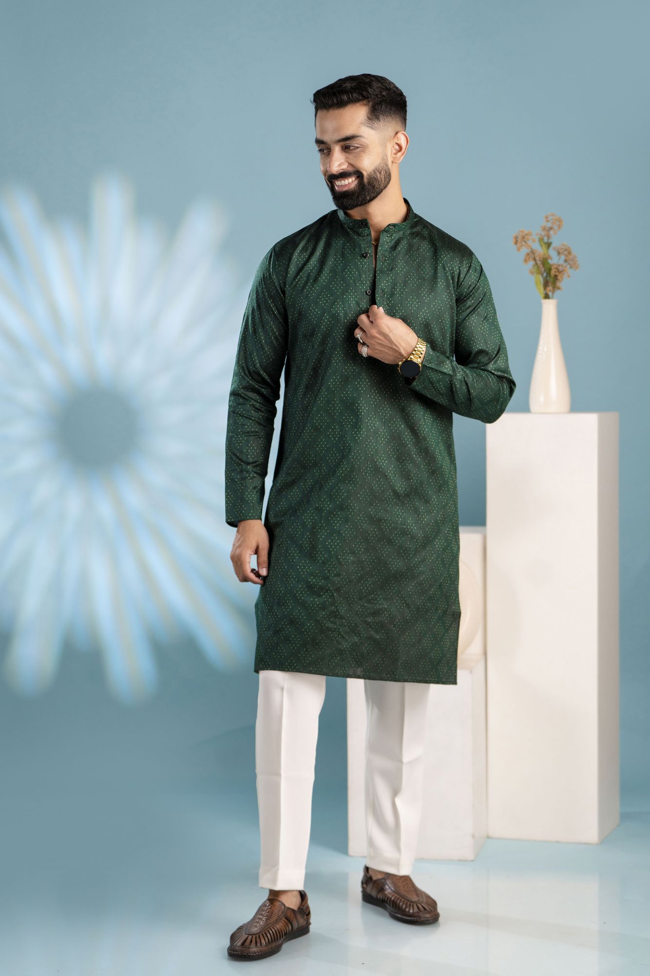 Green Silk Ethnic Kurta