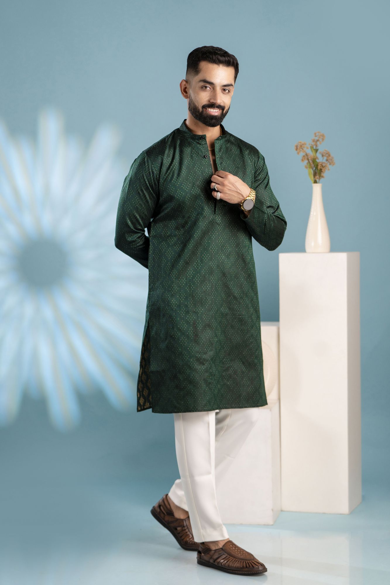 Green Silk Ethnic Kurta