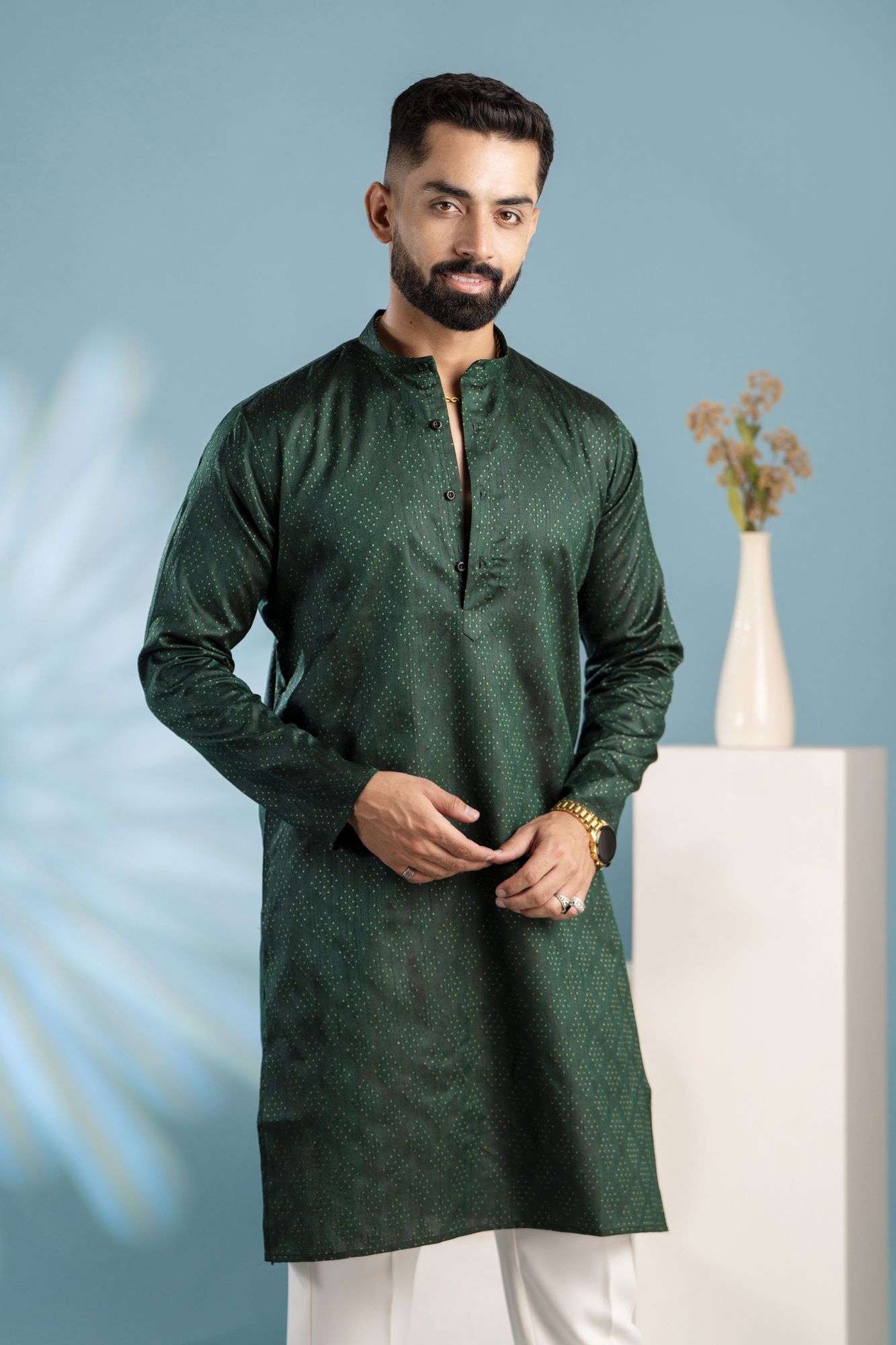 Green Silk Ethnic Kurta