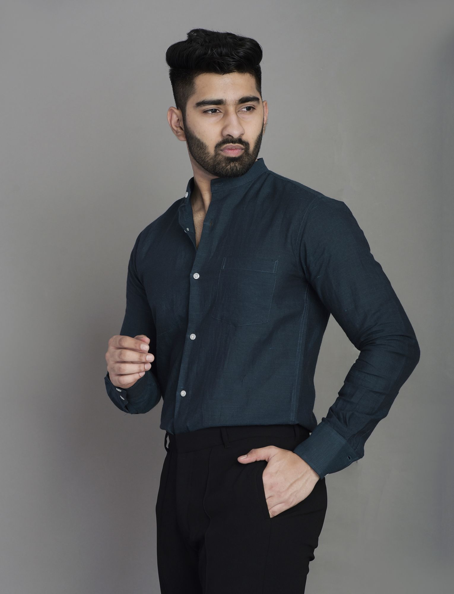 Mens Olive Green Sim Fit Shirt