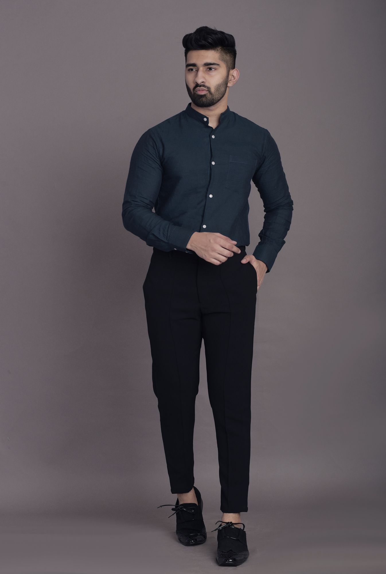 Mens Olive Green Sim Fit Shirt