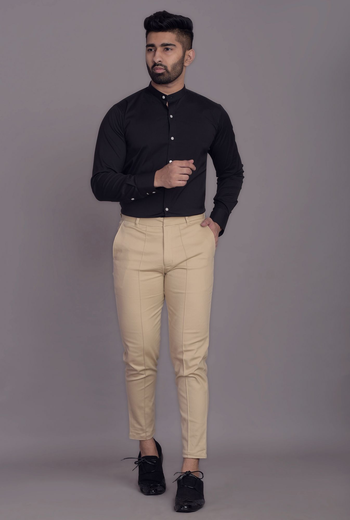 Mens Mandarin Slim Shirt in Zed Black