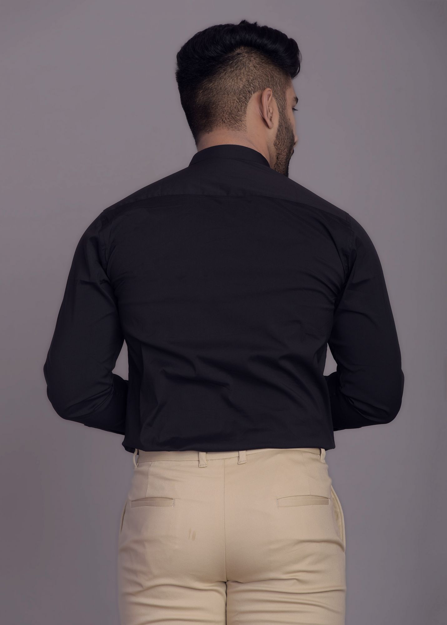 Mens Mandarin Slim Shirt in Zed Black