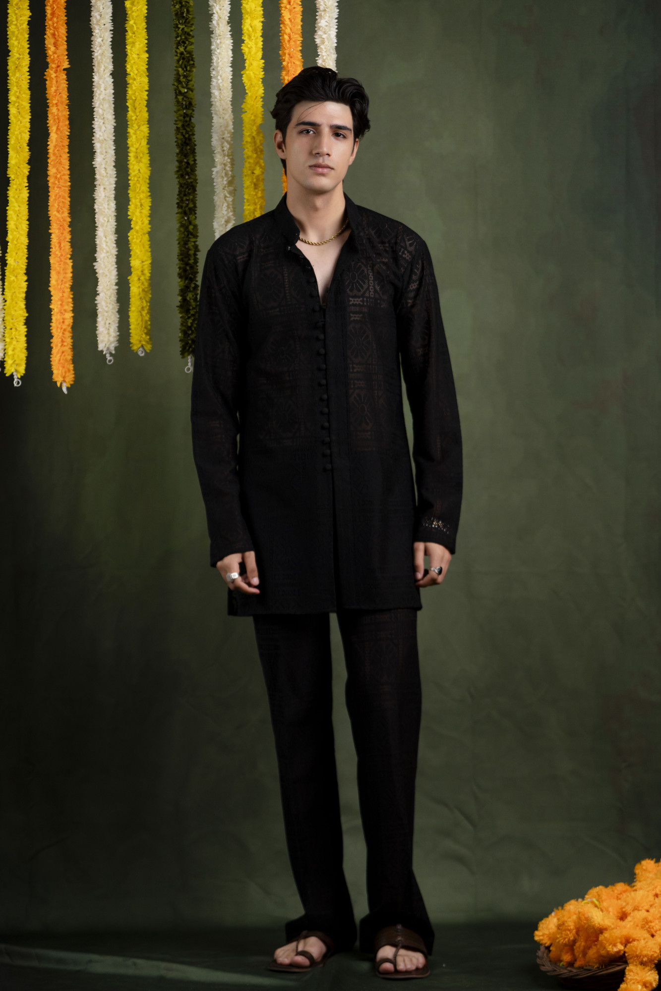 Black Crochet Kurta