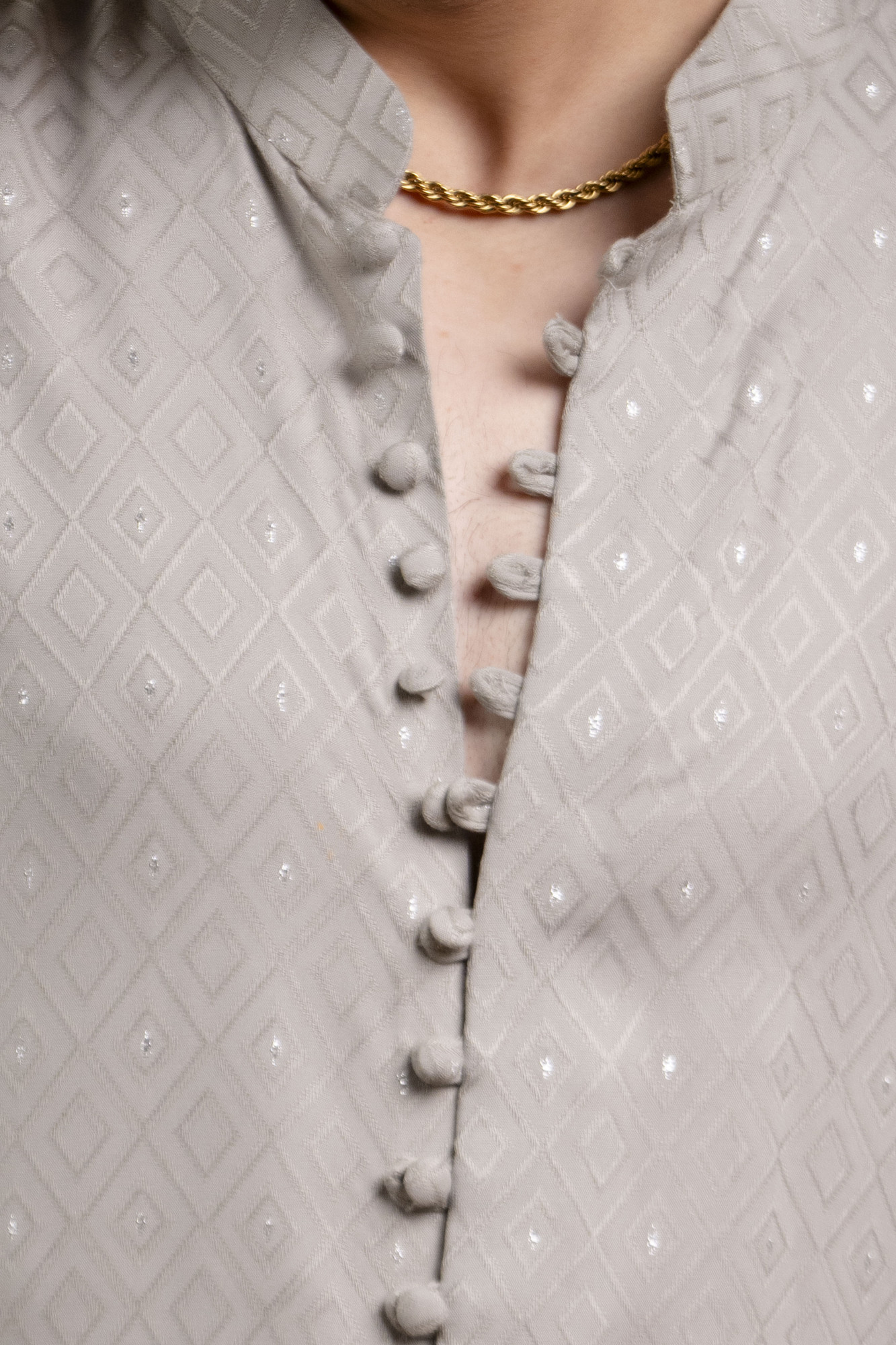 Grey Self Work Open Kurta