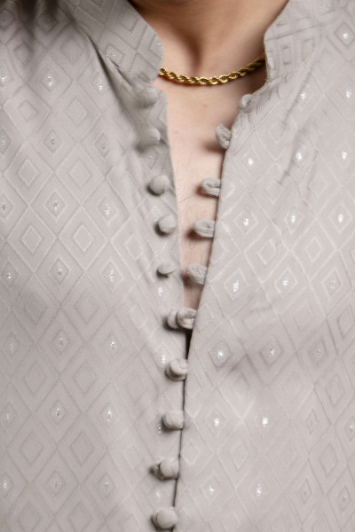 Grey Self Work Open Kurta