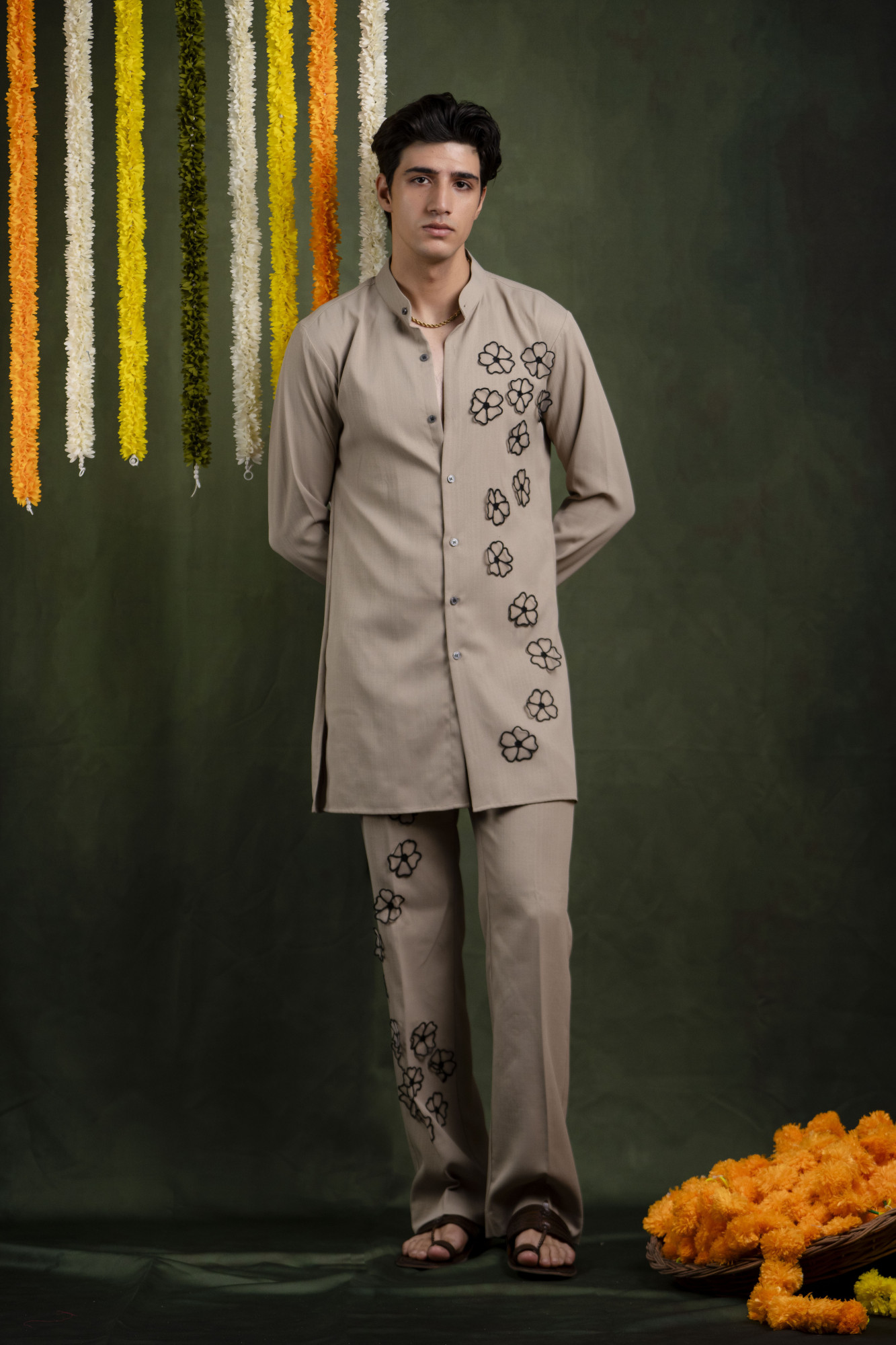 3D Floral Cream Kurta