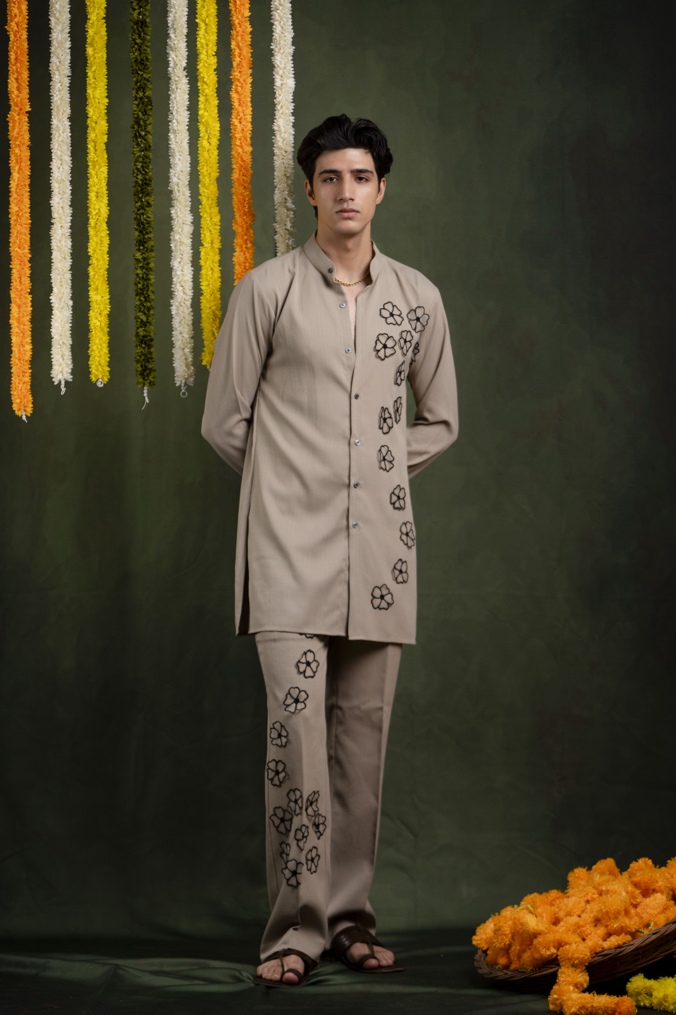 3D Floral Cream Kurta