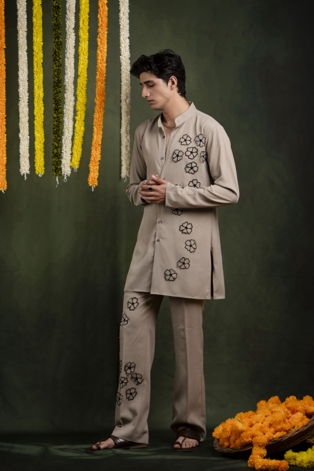 3D Floral Cream Kurta