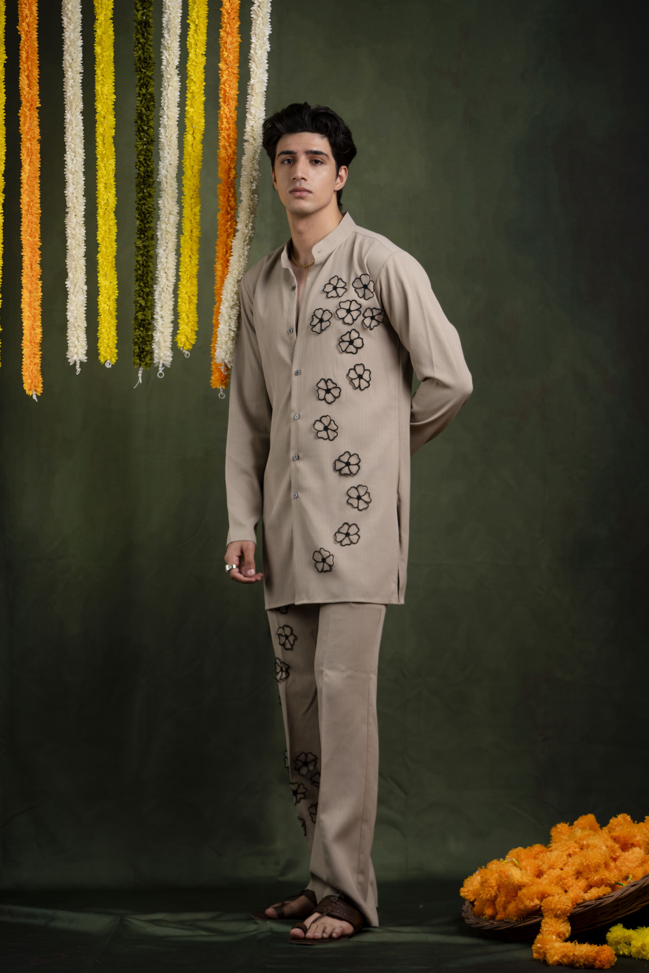 3D Floral Cream Kurta