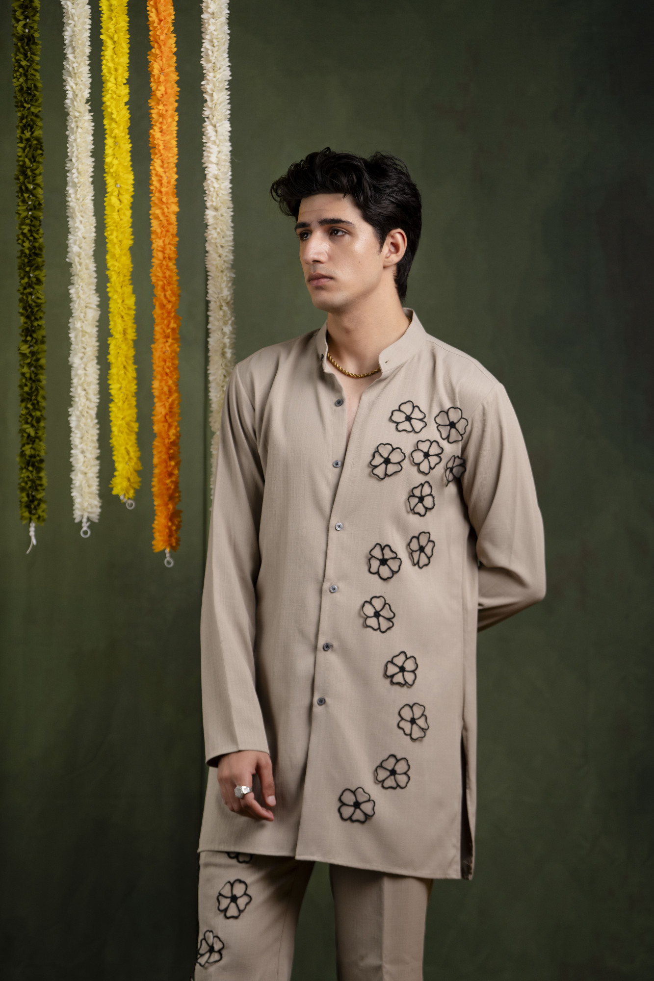 3D Floral Cream Kurta