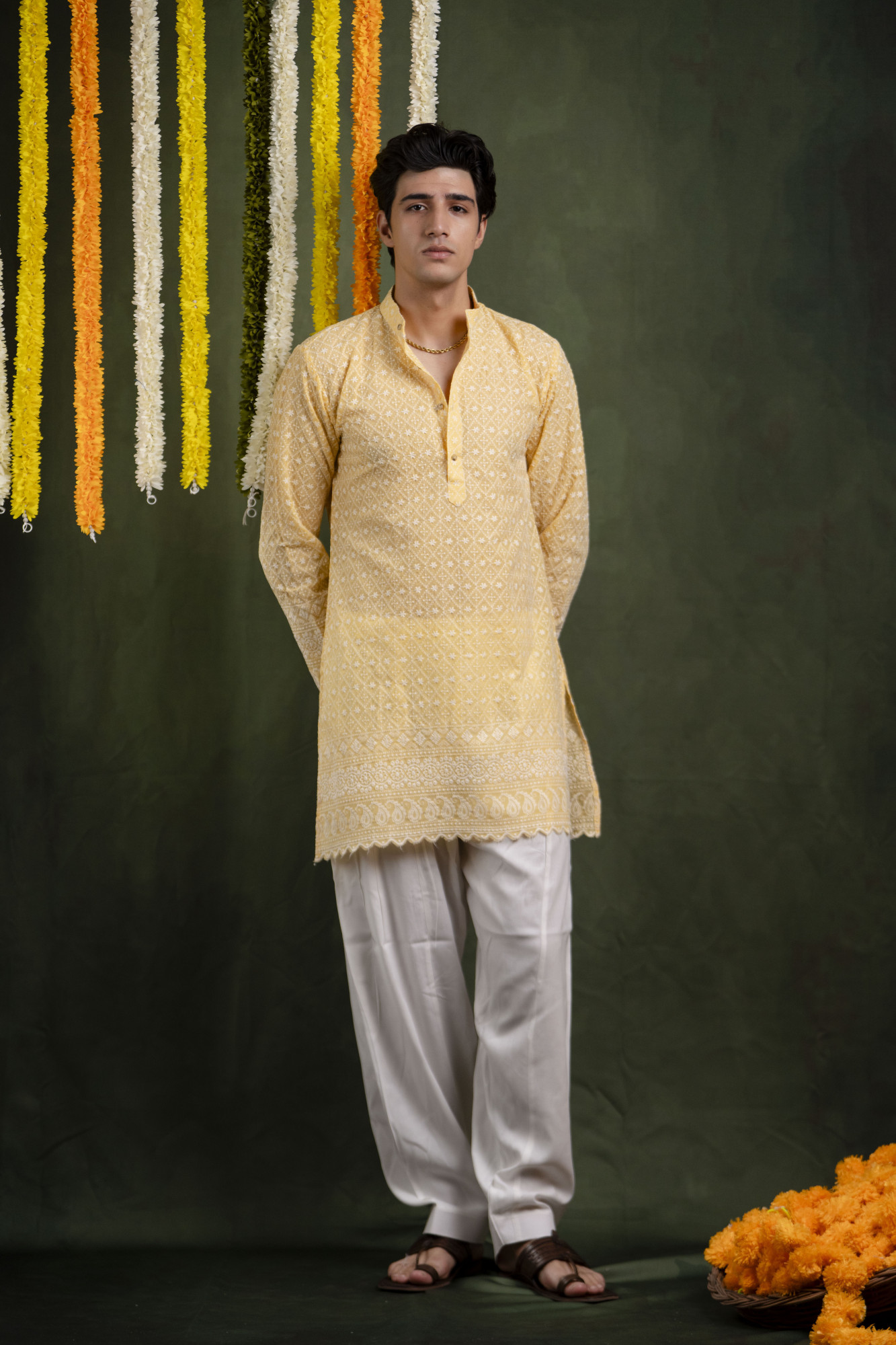 Embroidered Kurta In Lemon Yellow