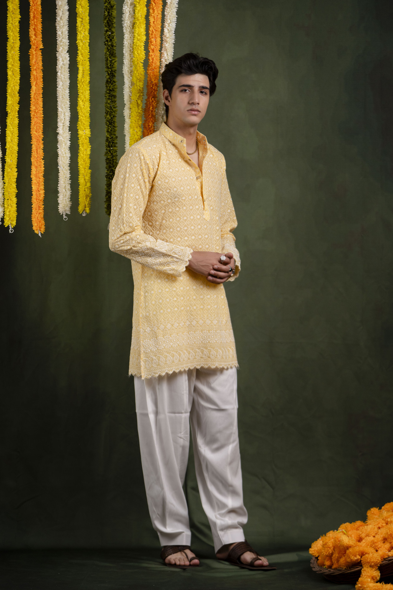 Embroidered Kurta In Lemon Yellow