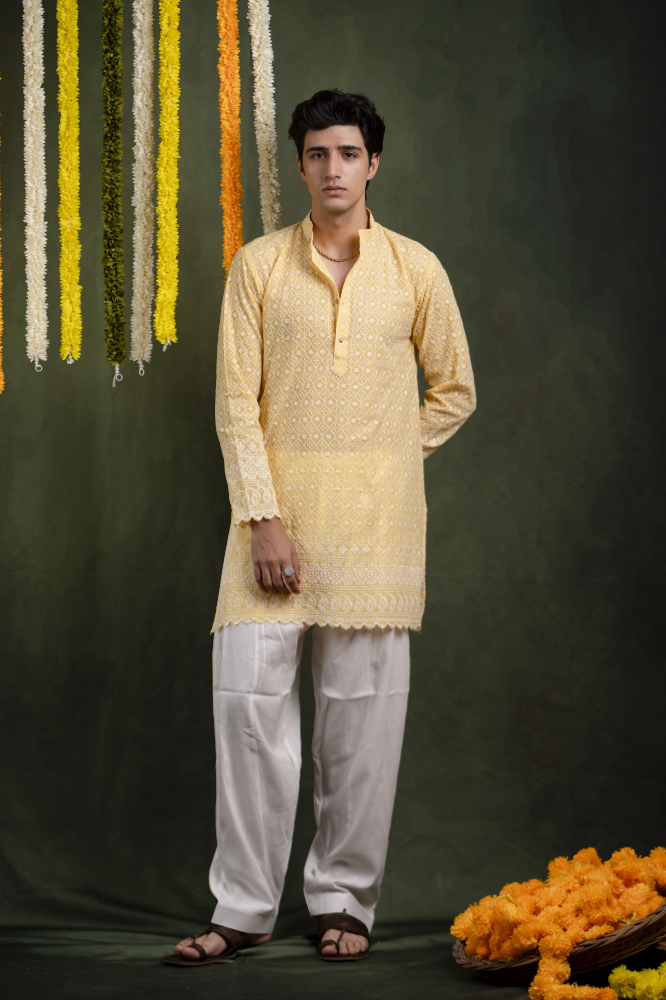 Embroidered Kurta In Lemon Yellow