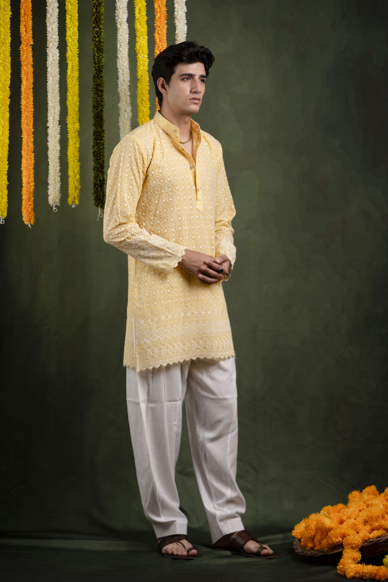 Embroidered Kurta In Lemon Yellow