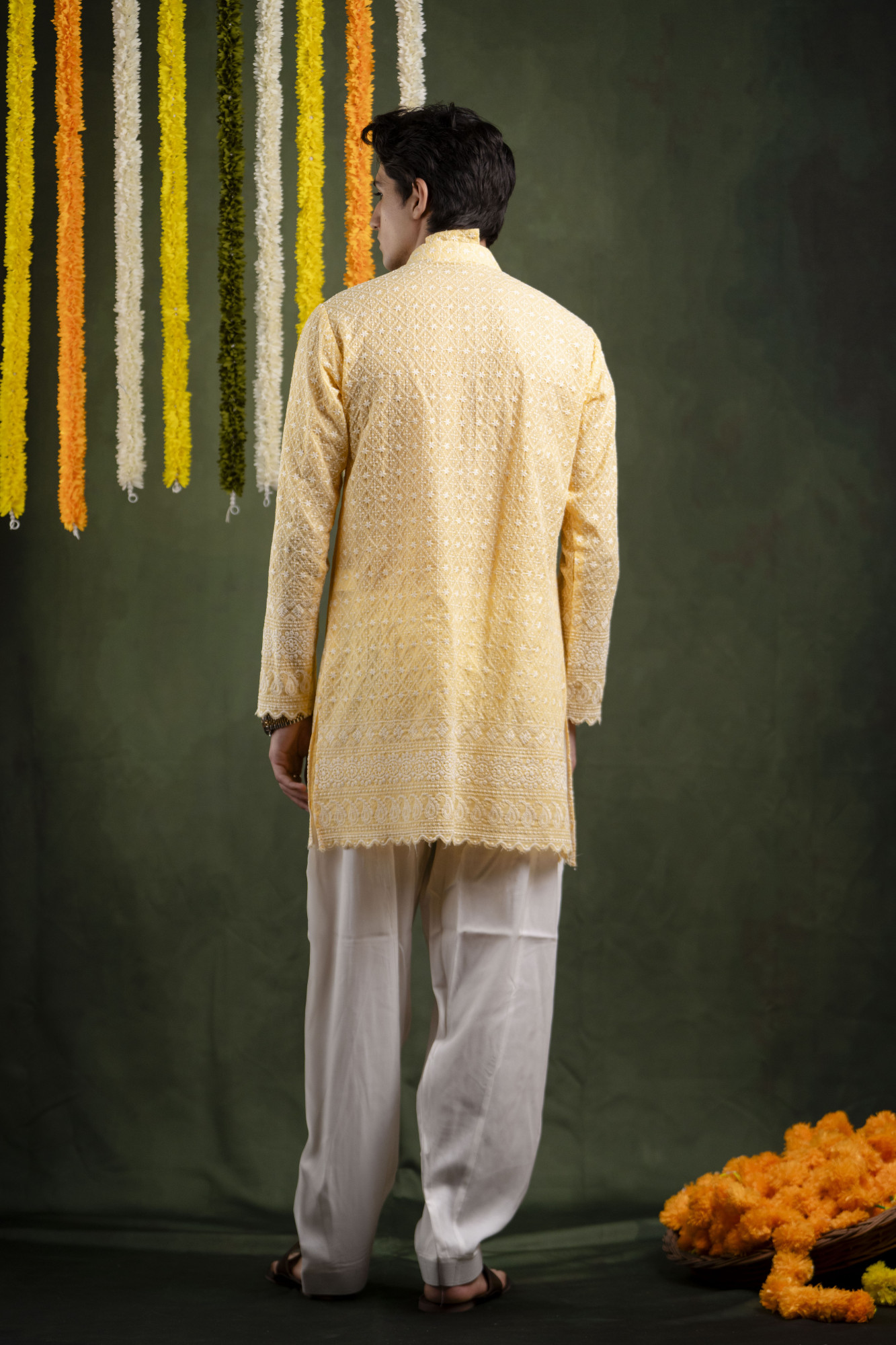 Embroidered Kurta In Lemon Yellow