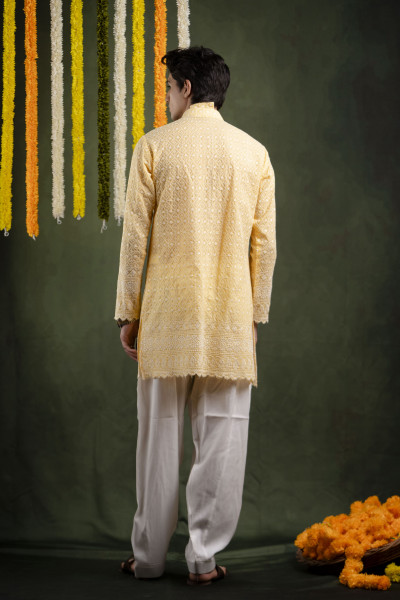 Embroidered Kurta In Lemon Yellow
