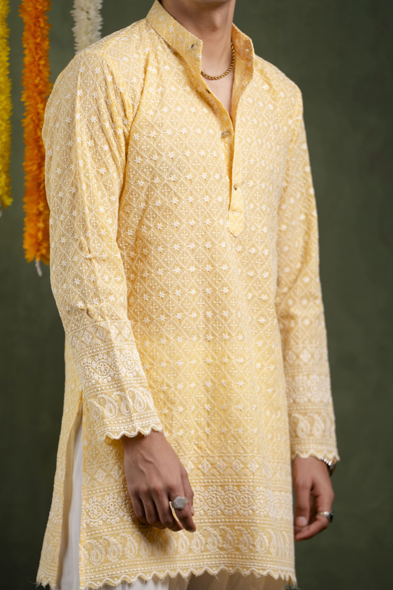 Embroidered Kurta In Lemon Yellow