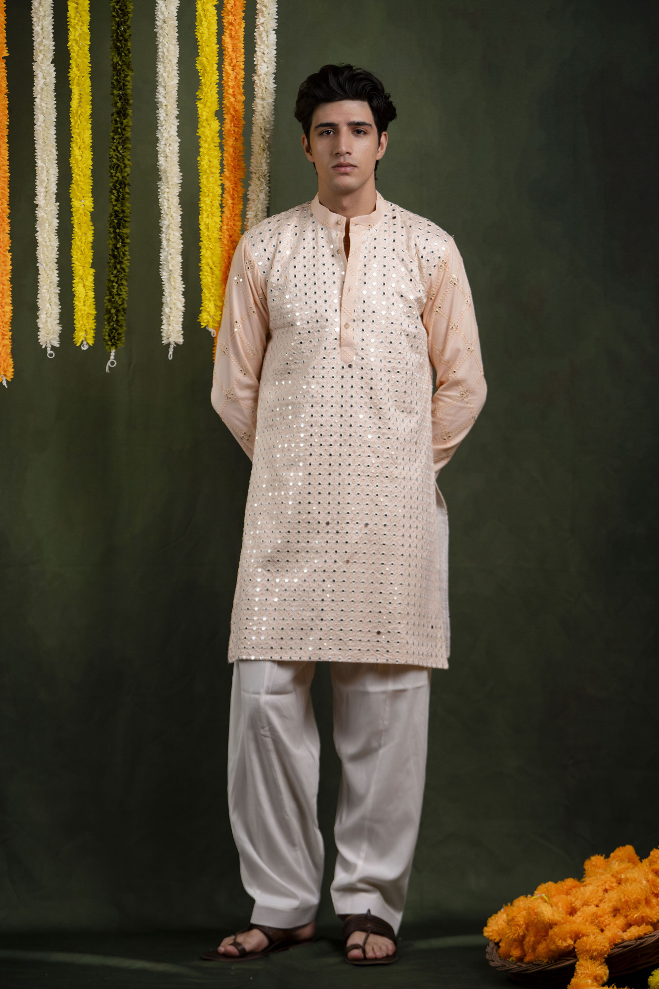 Mirror Work Kurta In Pink