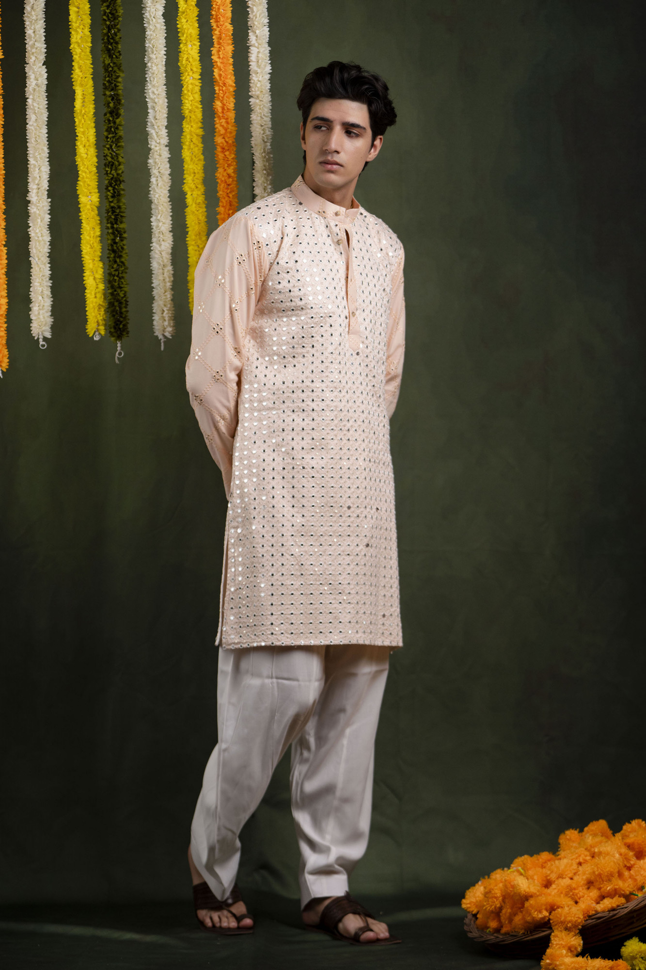 Mirror Work Kurta In Pink