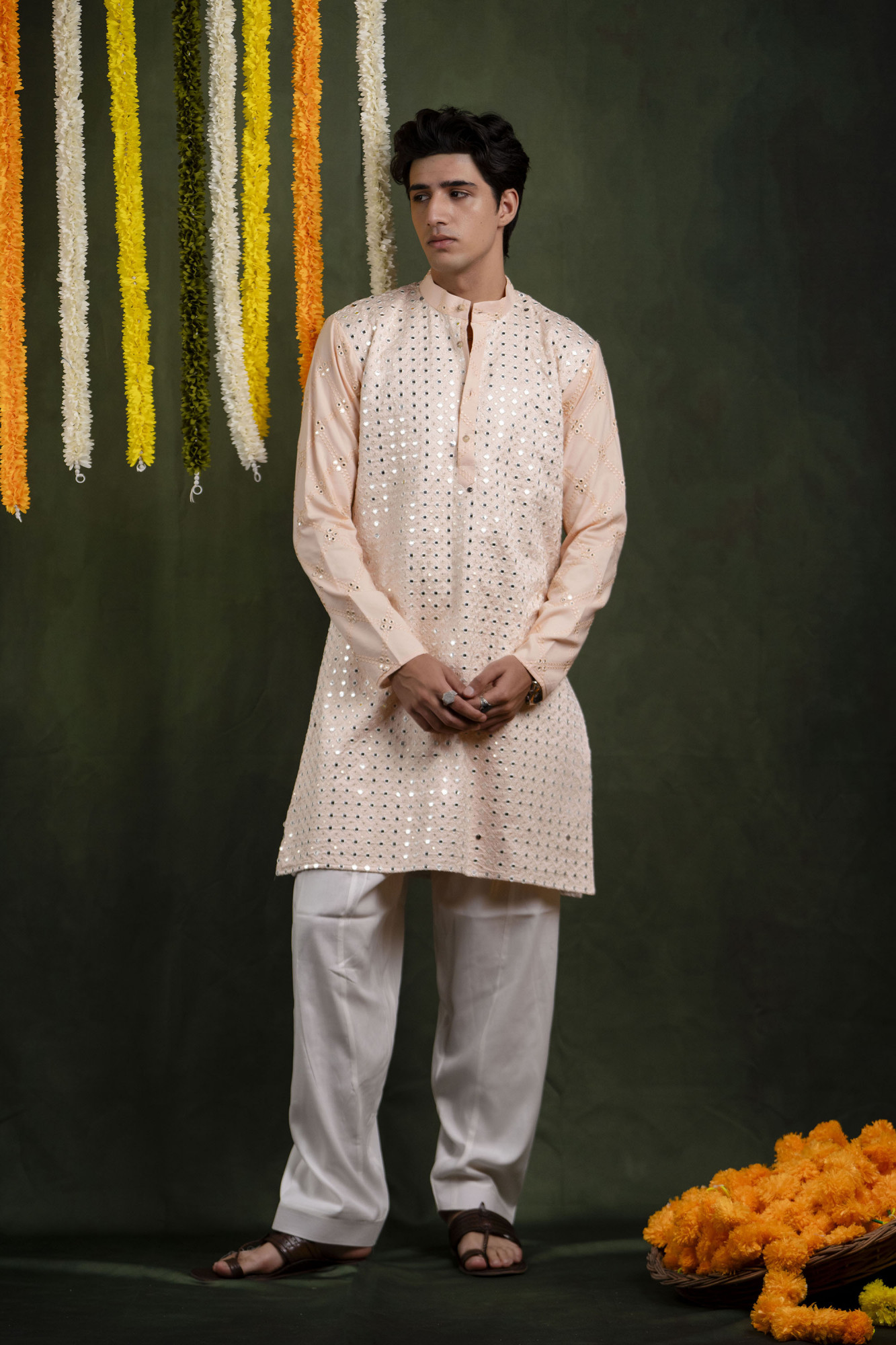 Mirror Work Kurta In Pink