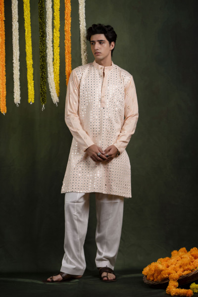 Mirror Work Kurta In Pink