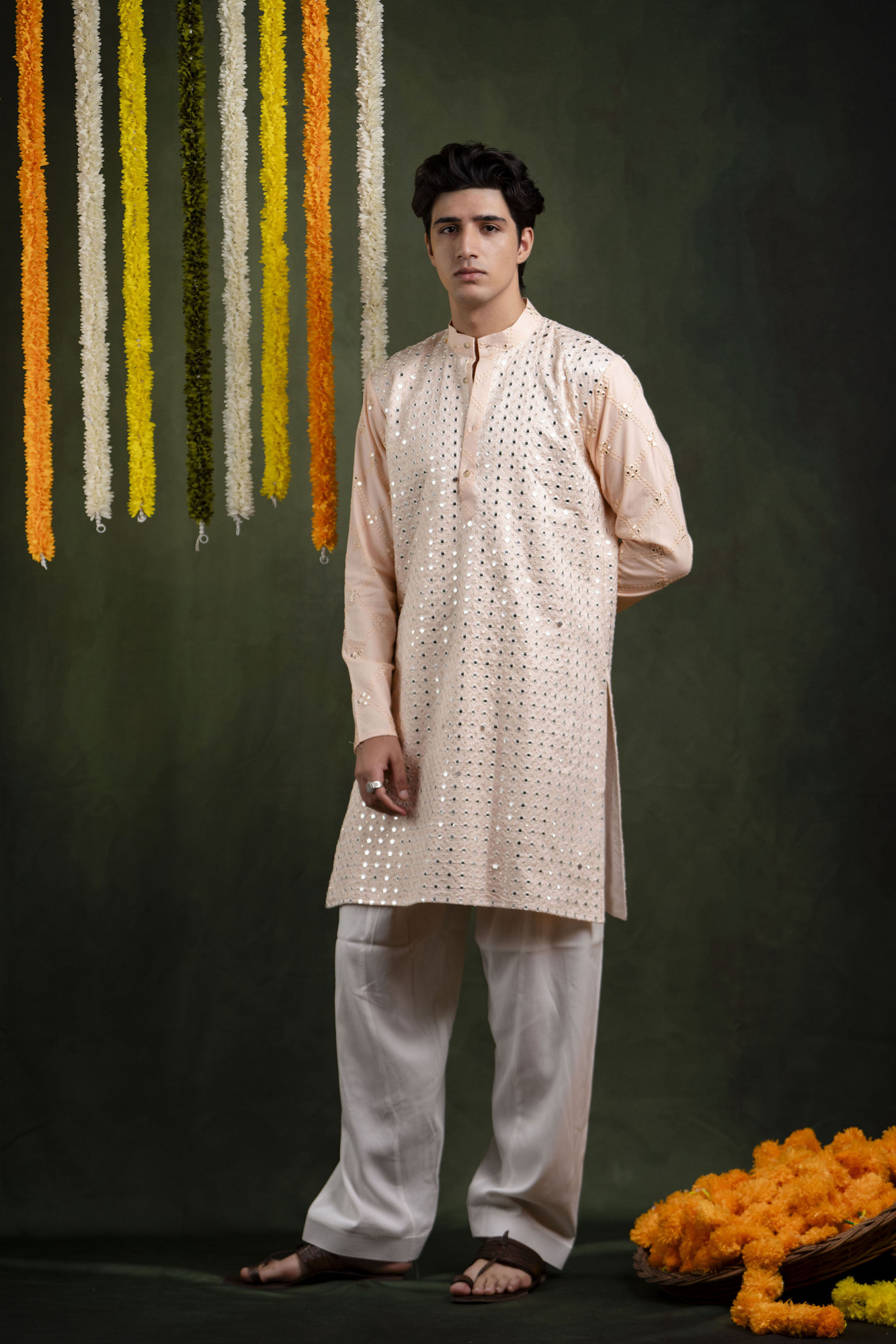 Mirror Work Kurta In Pink