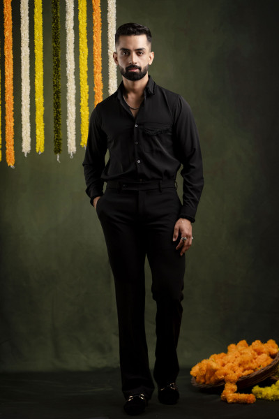 Velvet Laced Shirt In Black