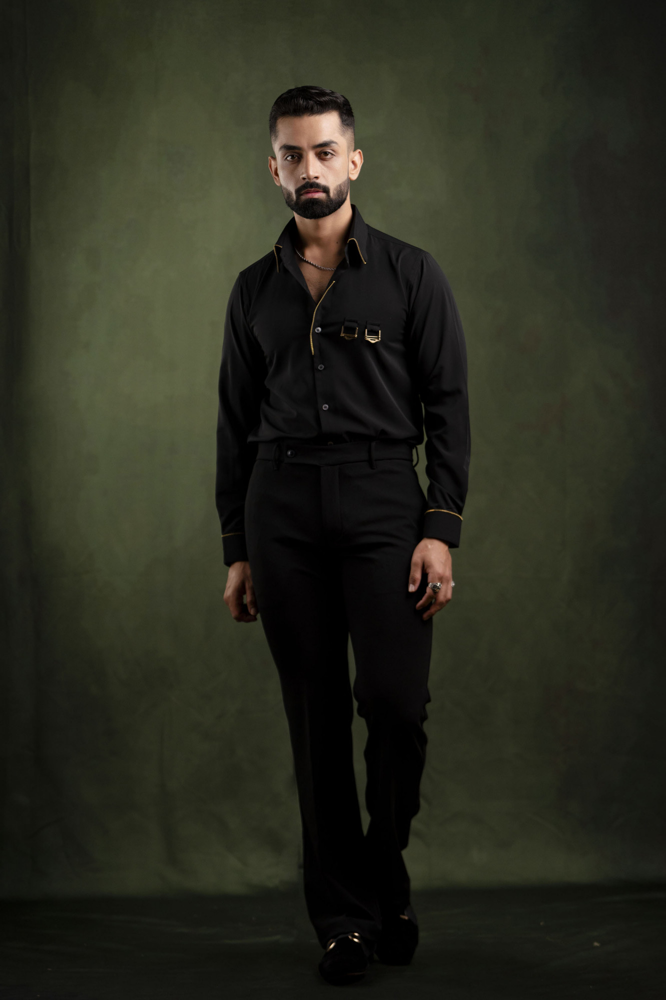 Gold Chained Shirt In Black