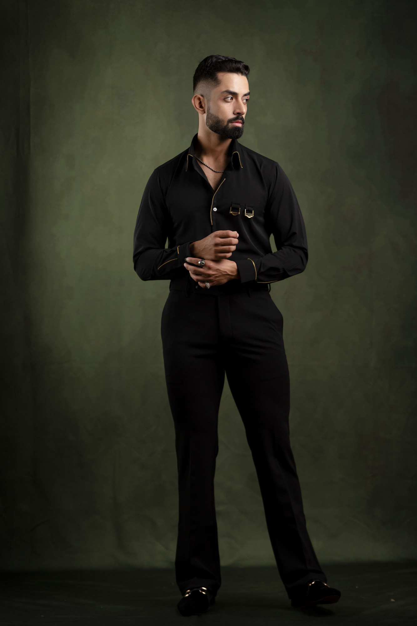 Gold Chained Shirt In Black