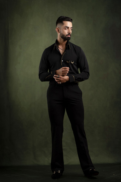 Gold Chained Shirt In Black