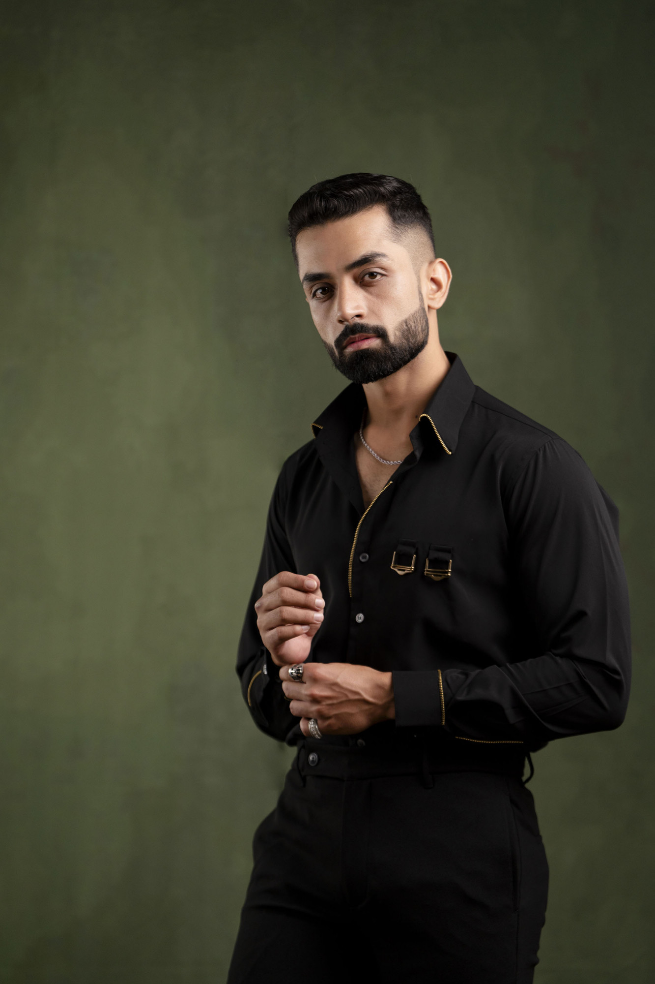 Gold Chained Shirt In Black Gold Chained Shirt In Black