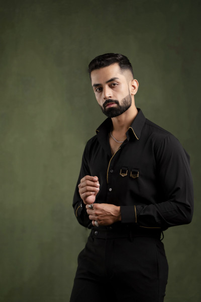 Gold Chained Shirt In Black
