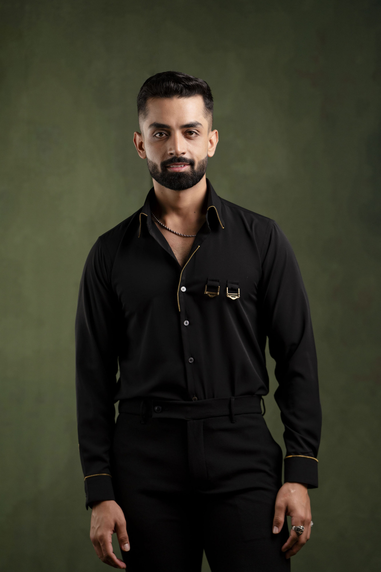 Gold Chained Shirt In Black