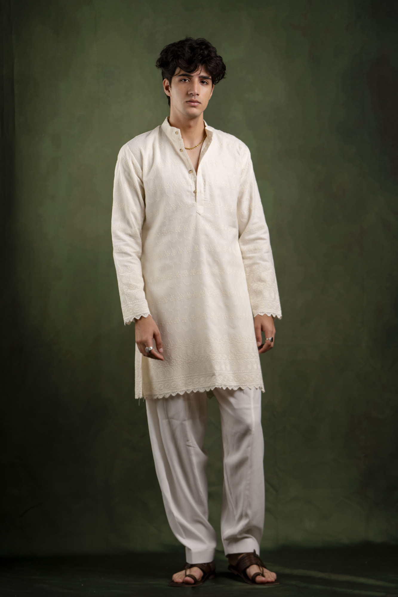 Embroidered Kurta In White