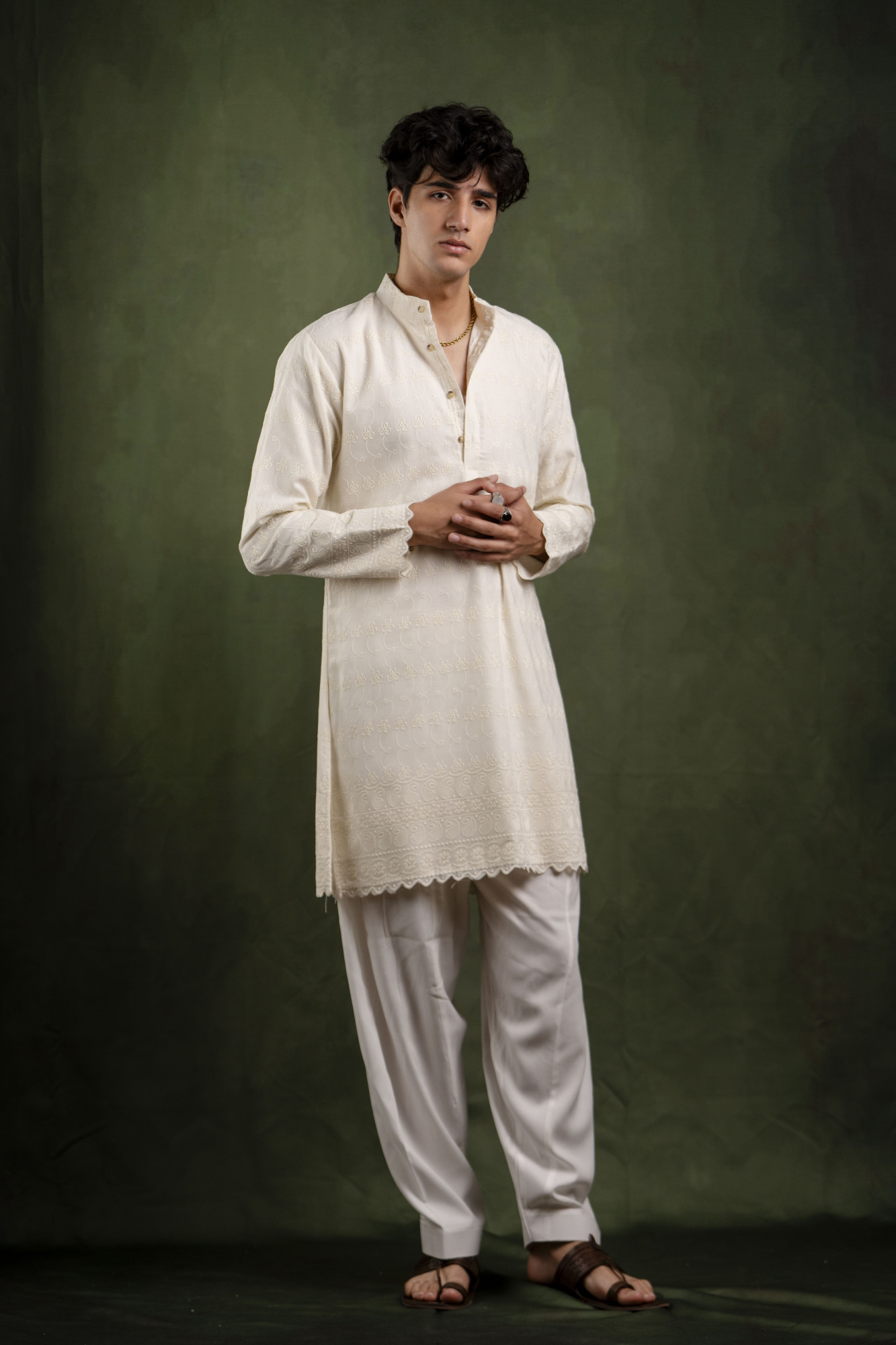 Embroidered Kurta In White