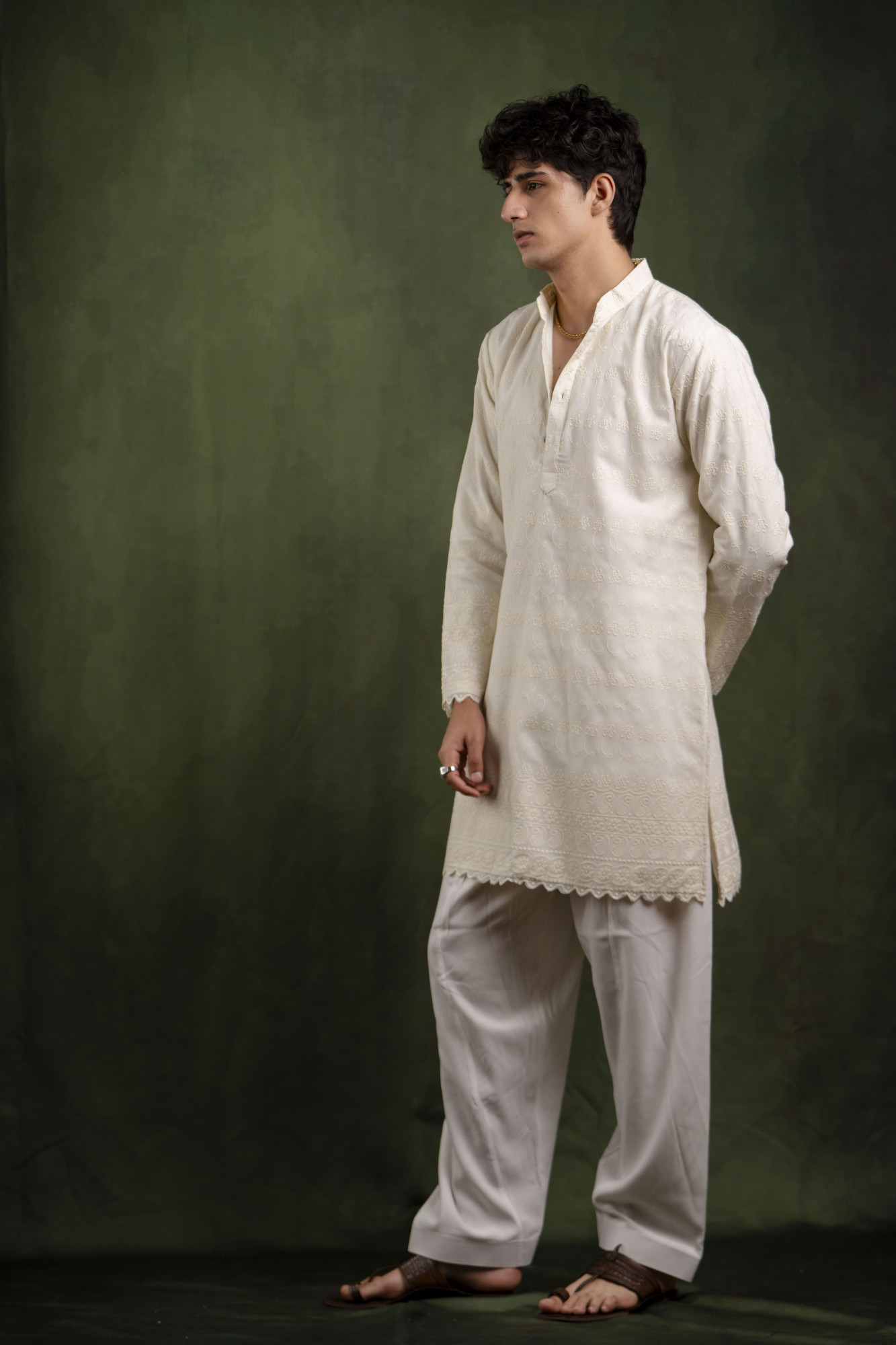 Embroidered Kurta In White