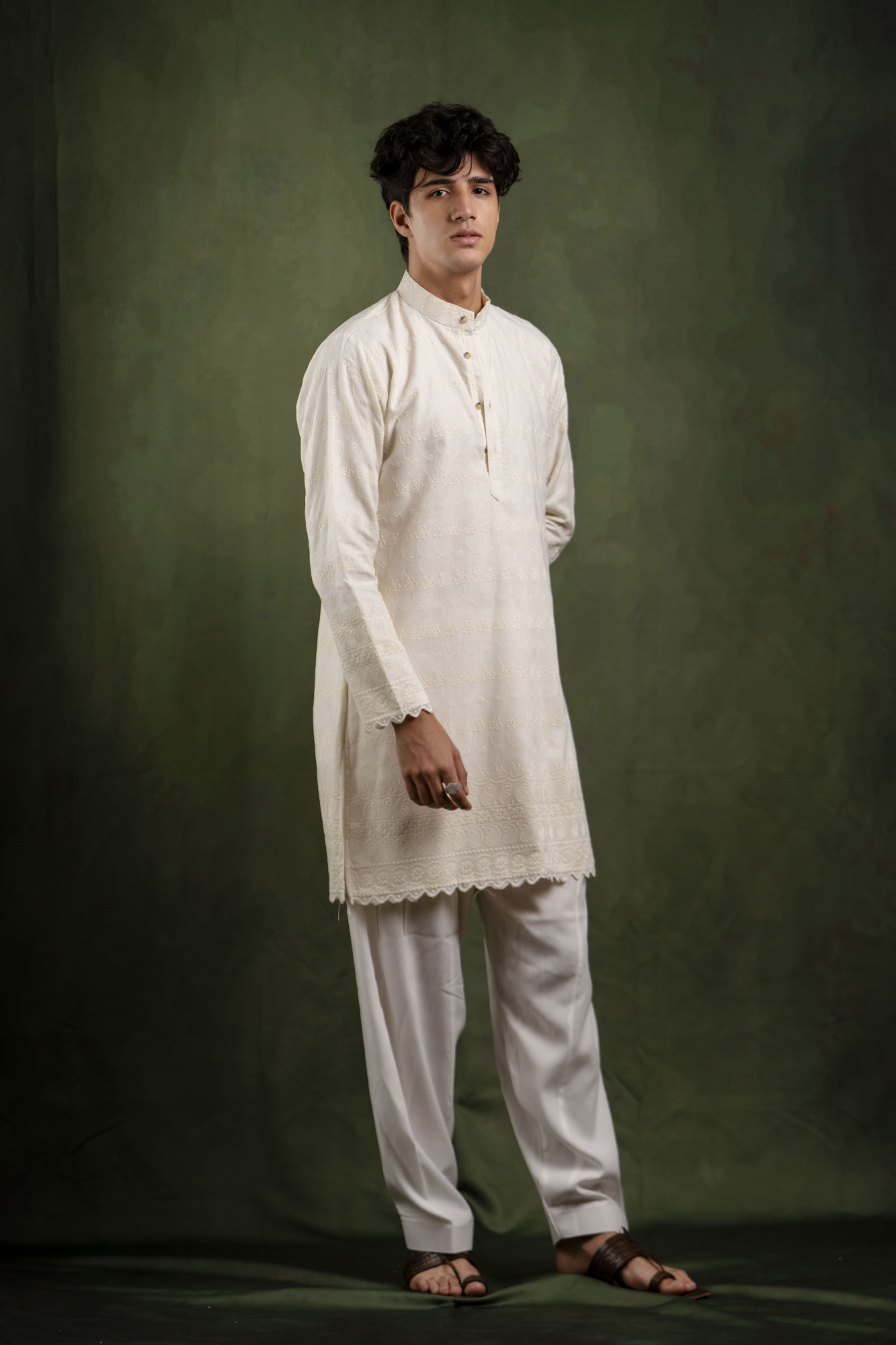 Embroidered Kurta In White