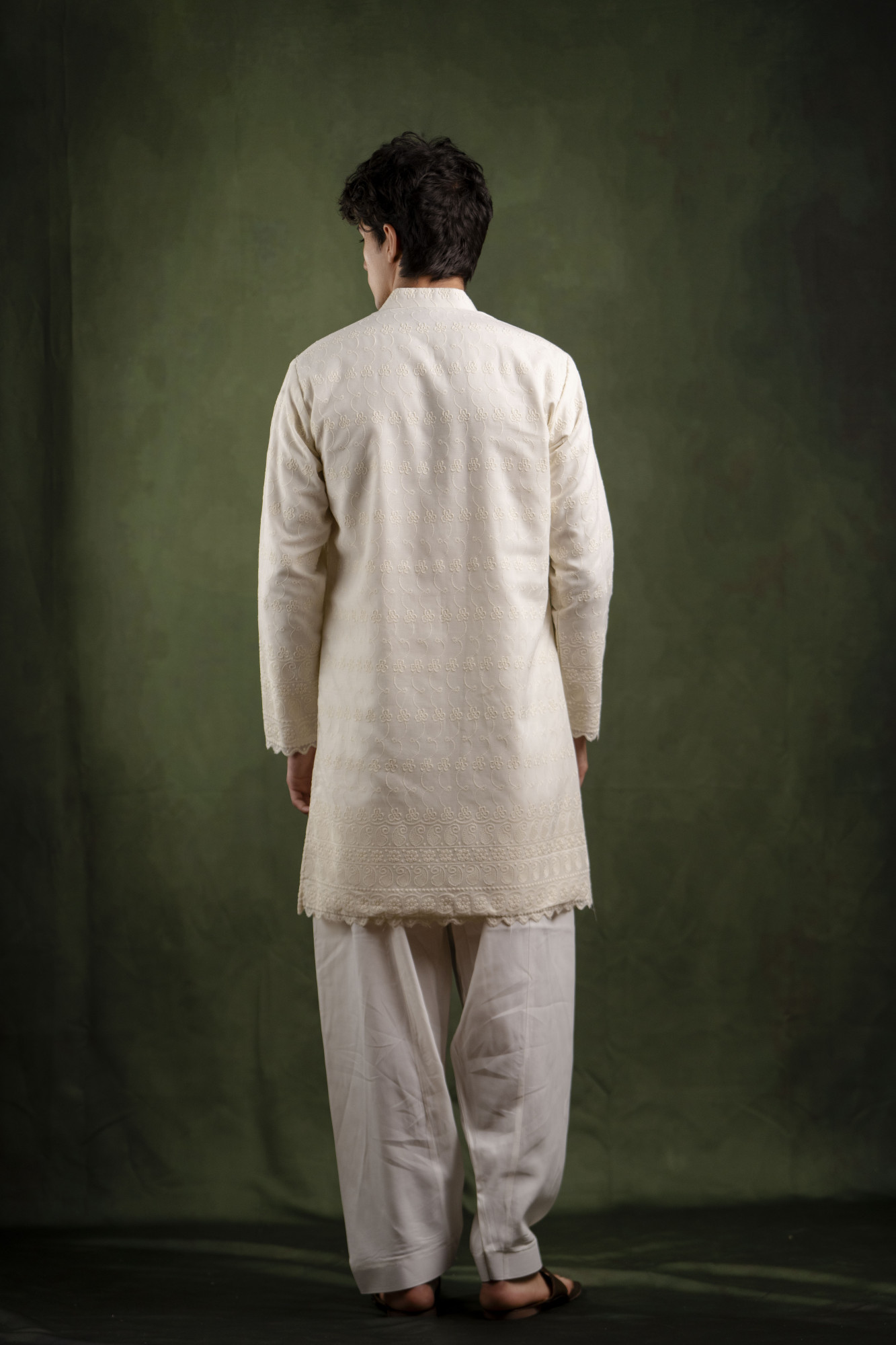 Embroidered Kurta In White